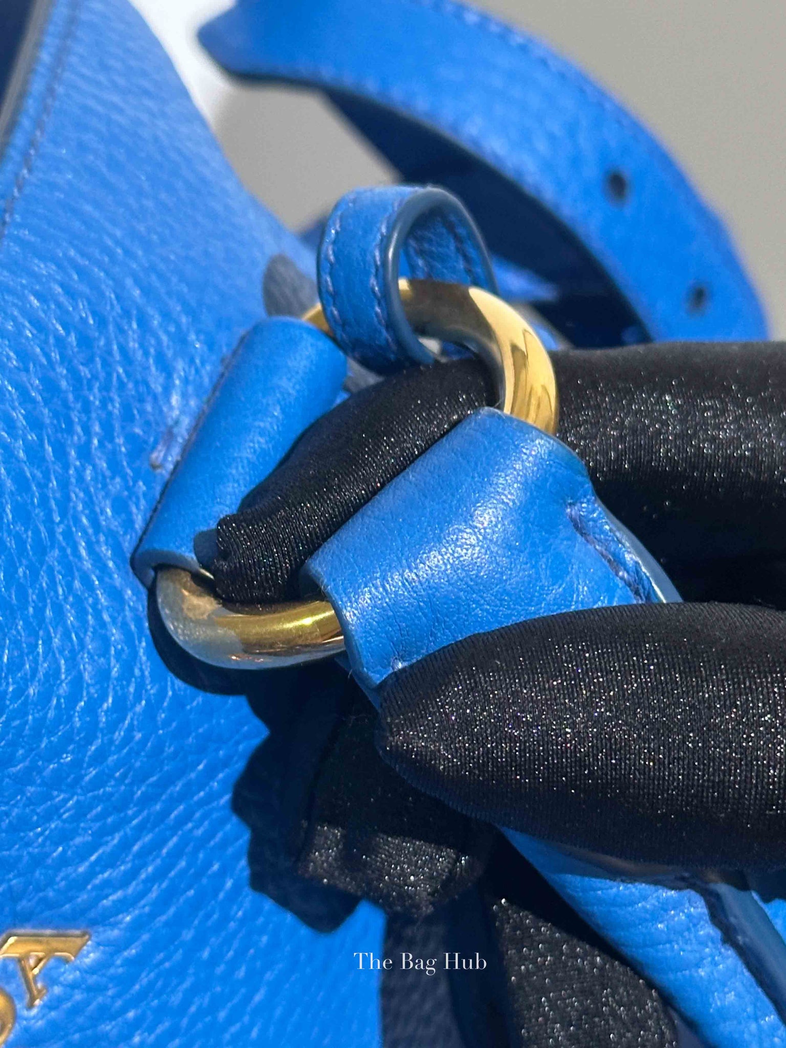 Prada Blue Vitello Daino Leather Shopping Tote Bag