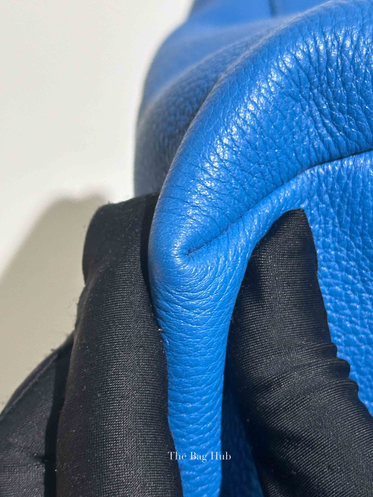 Prada Blue Vitello Daino Leather Shopping Tote Bag