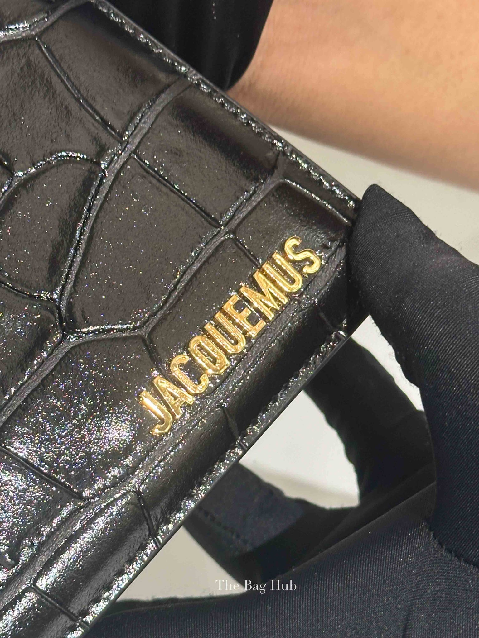 Jacquemus Black Crocodile Embossed Leather The Large Bambino Bag