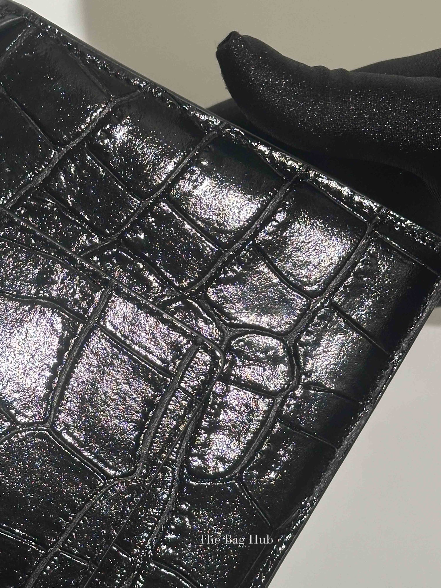 Jacquemus Black Crocodile Embossed Leather The Large Bambino Bag