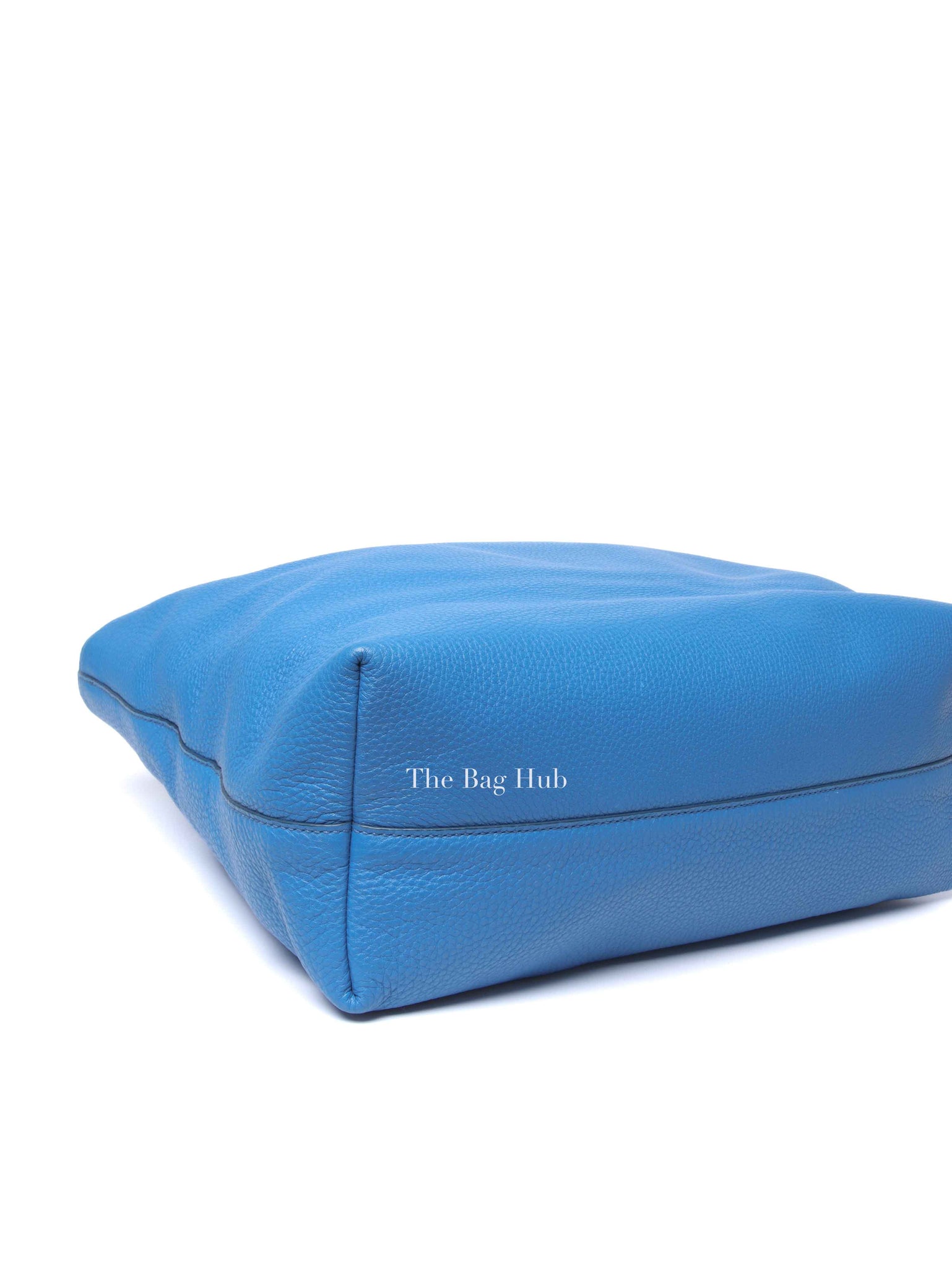 Prada Blue Vitello Daino Leather Shopping Tote Bag