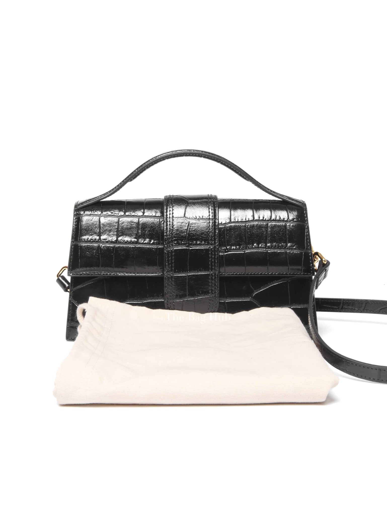 Jacquemus Black Crocodile Embossed Leather The Large Bambino Bag