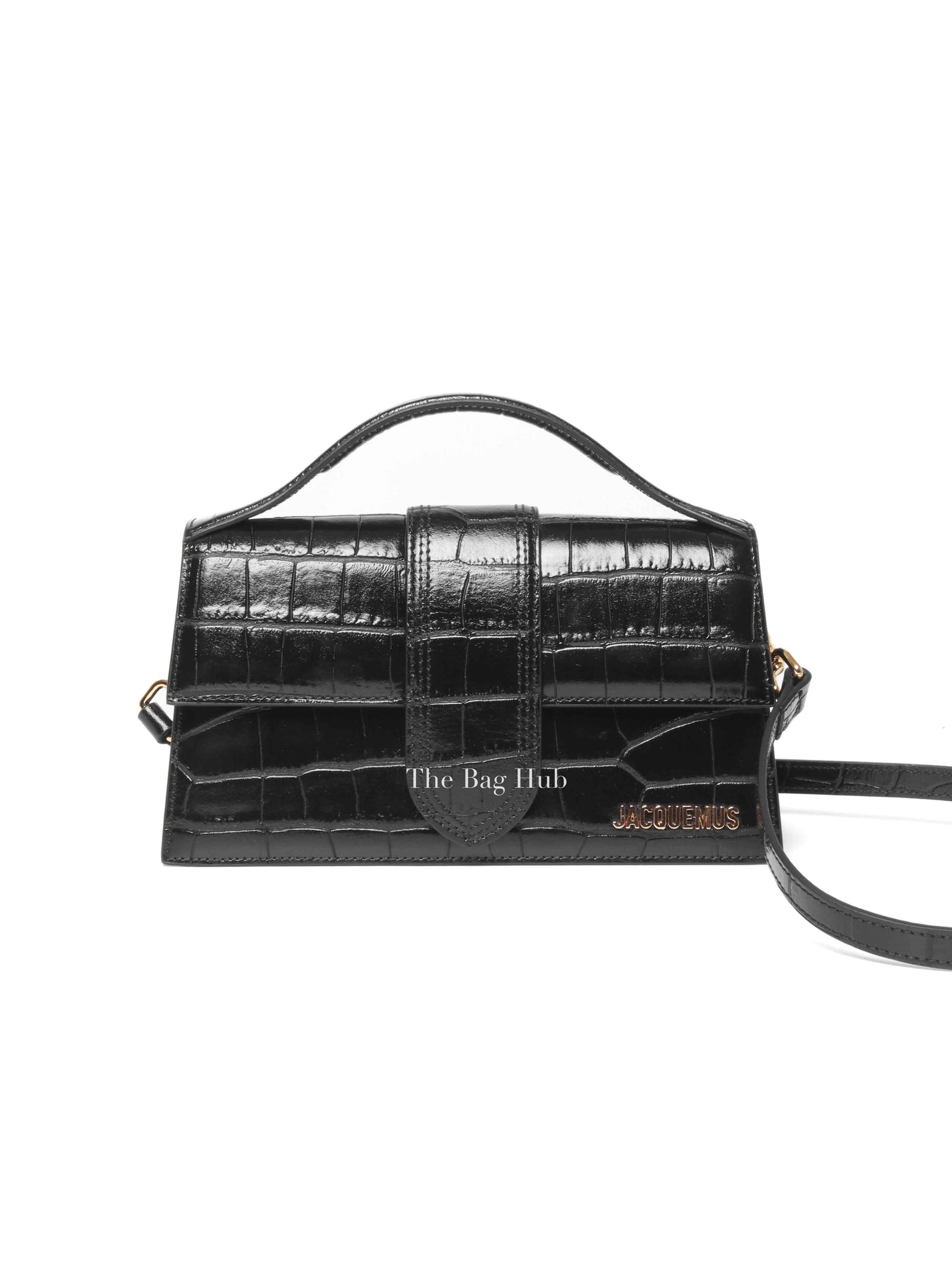 Jacquemus Black Crocodile Embossed Leather The Large Bambino Bag