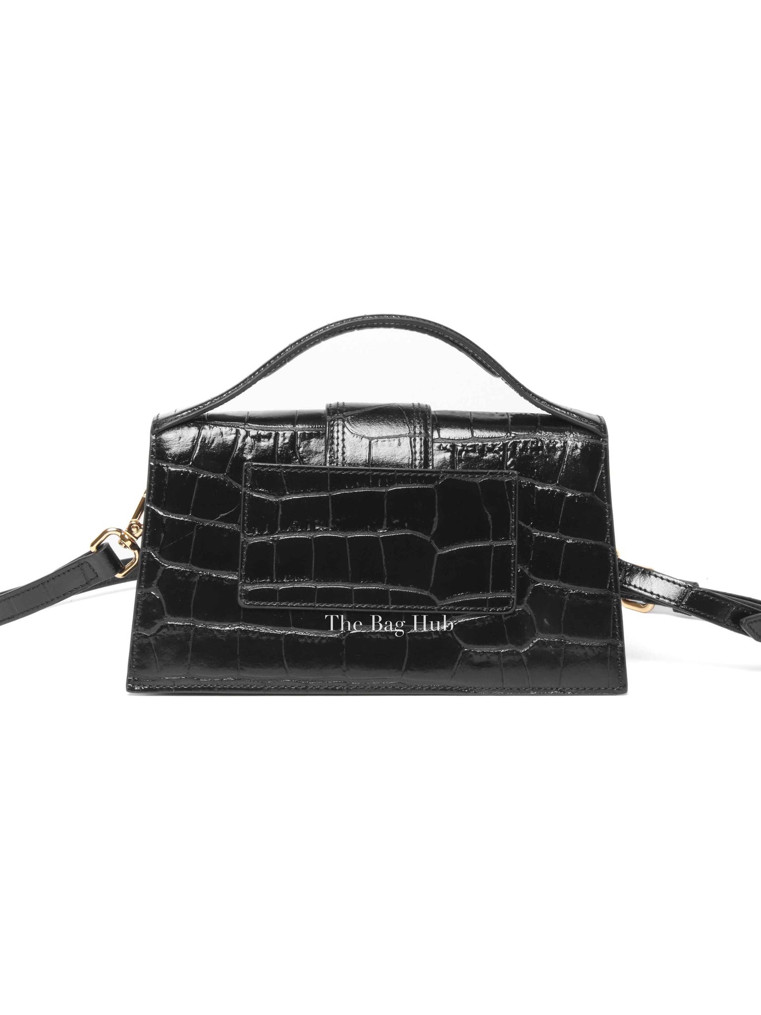 Jacquemus Black Crocodile Embossed Leather The Large Bambino Bag