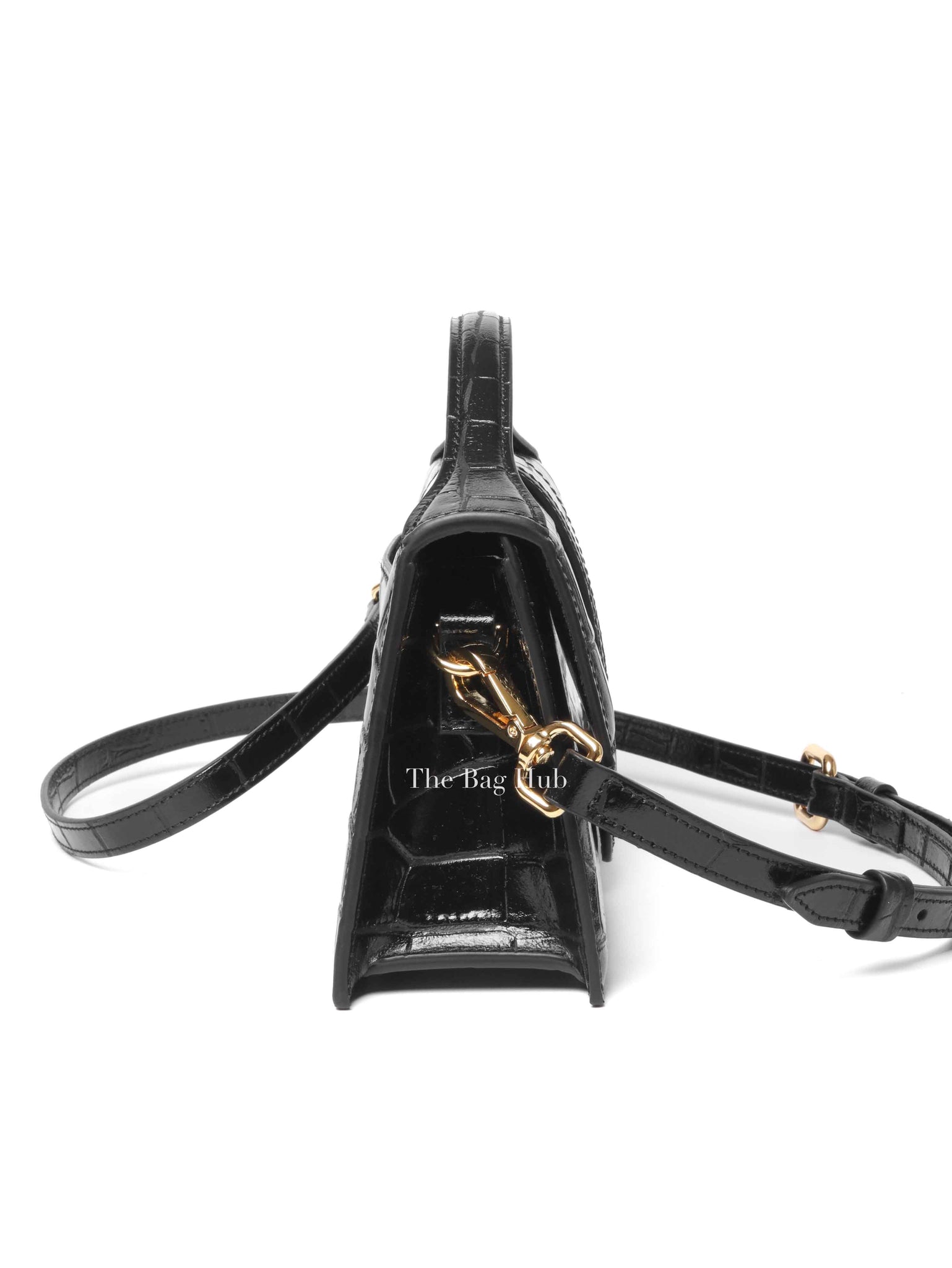 Jacquemus Black Crocodile Embossed Leather The Large Bambino Bag