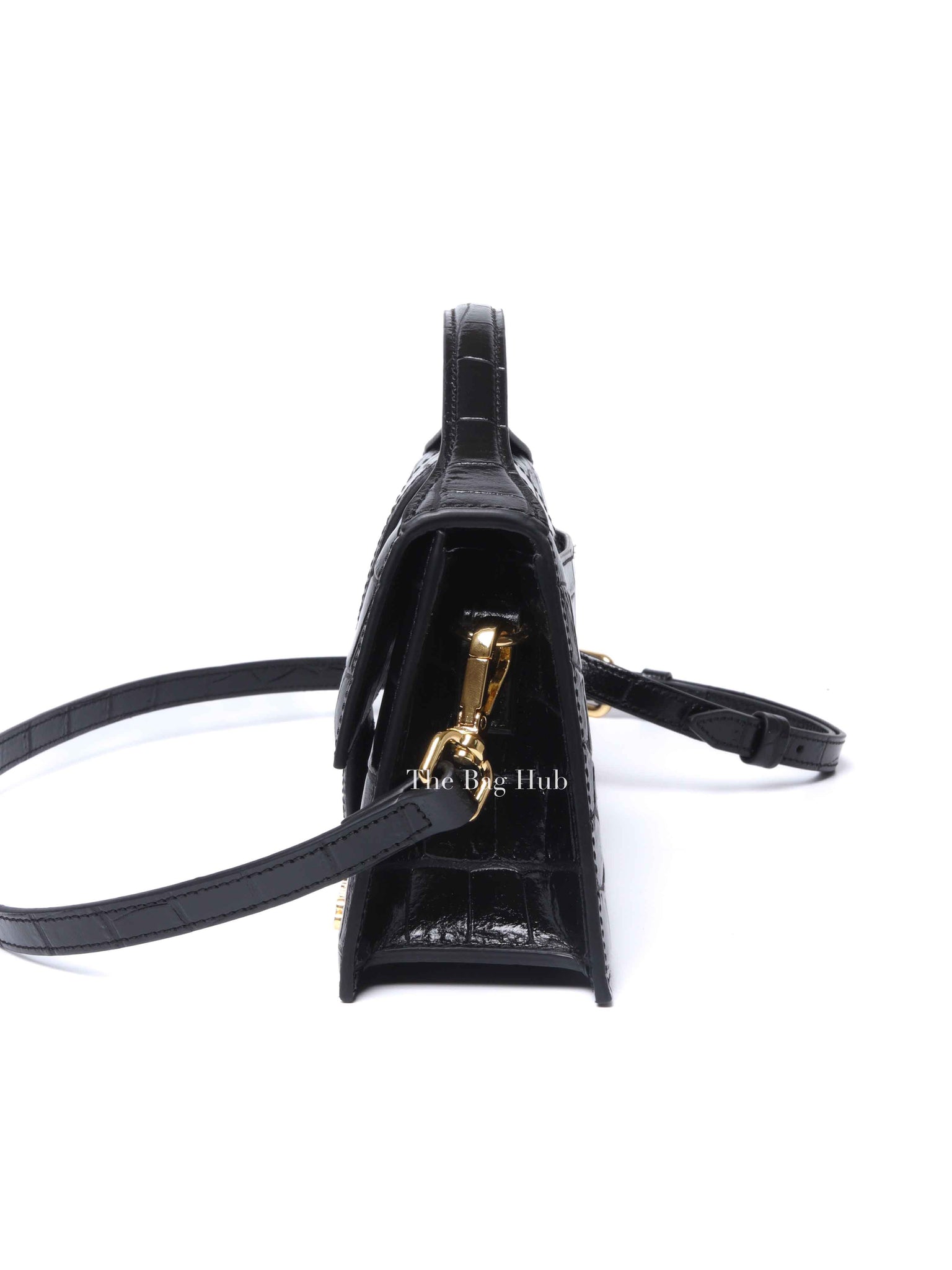 Jacquemus Black Crocodile Embossed Leather The Large Bambino Bag