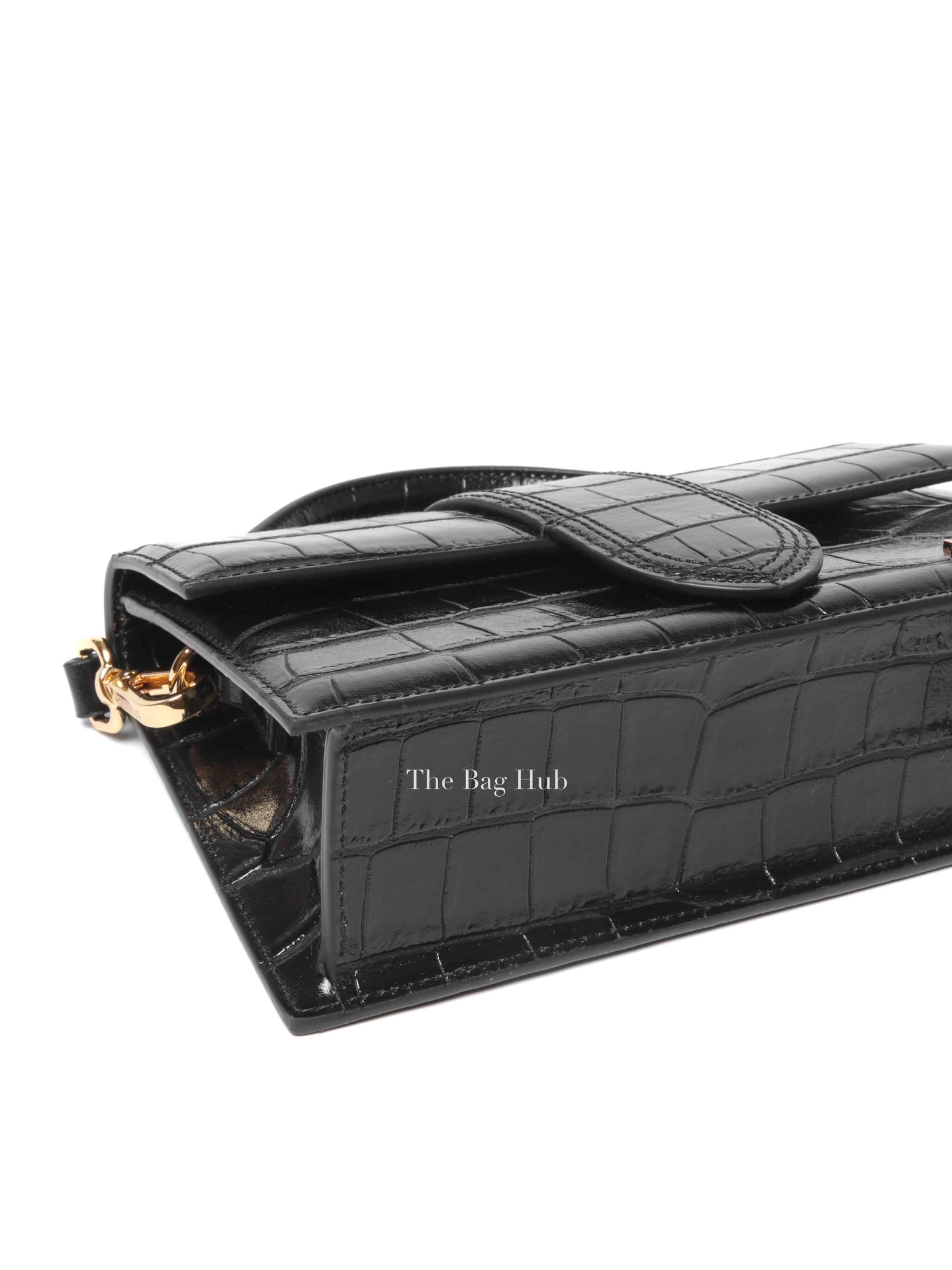 Jacquemus Black Crocodile Embossed Leather The Large Bambino Bag