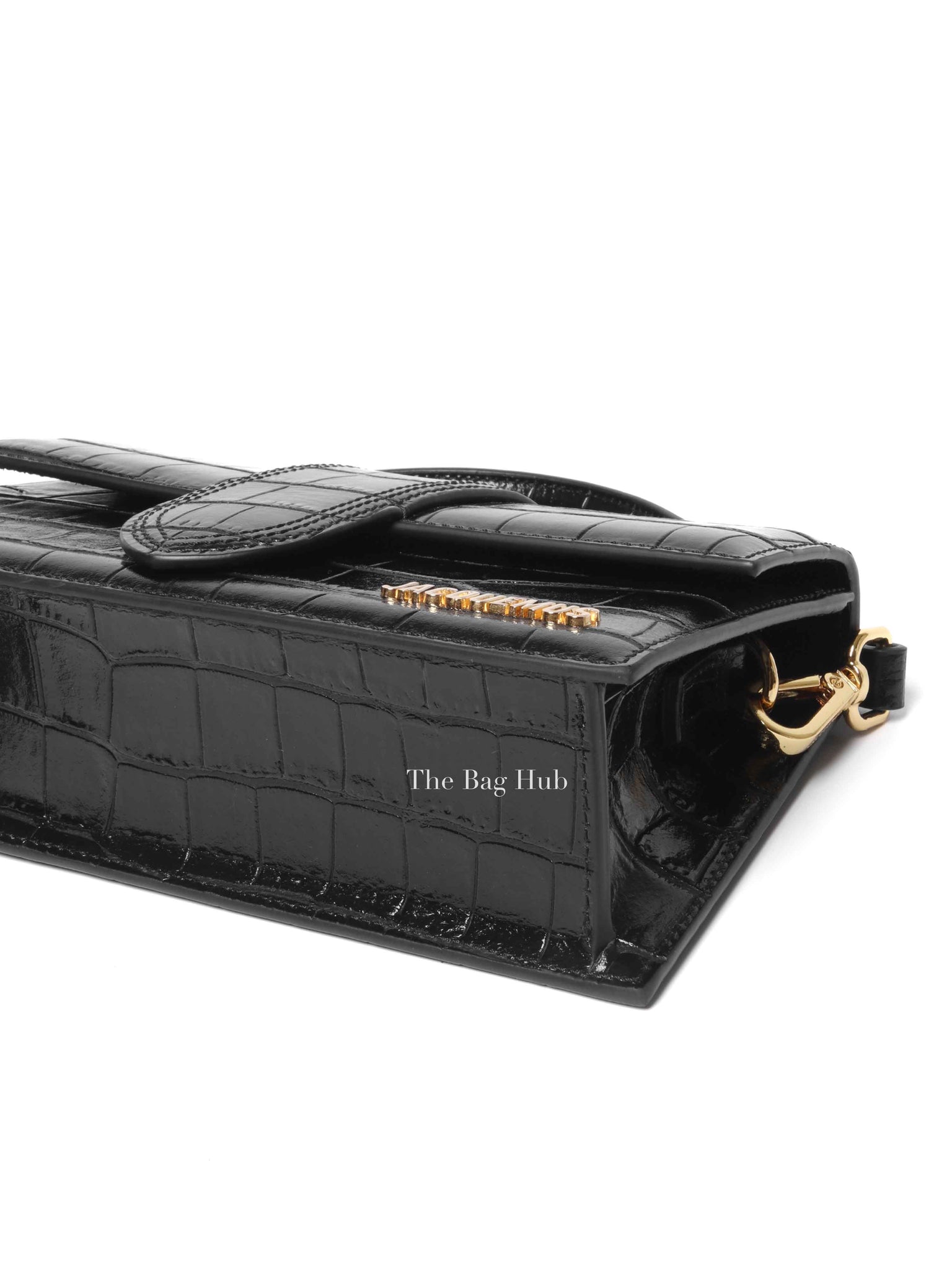 Jacquemus Black Crocodile Embossed Leather The Large Bambino Bag