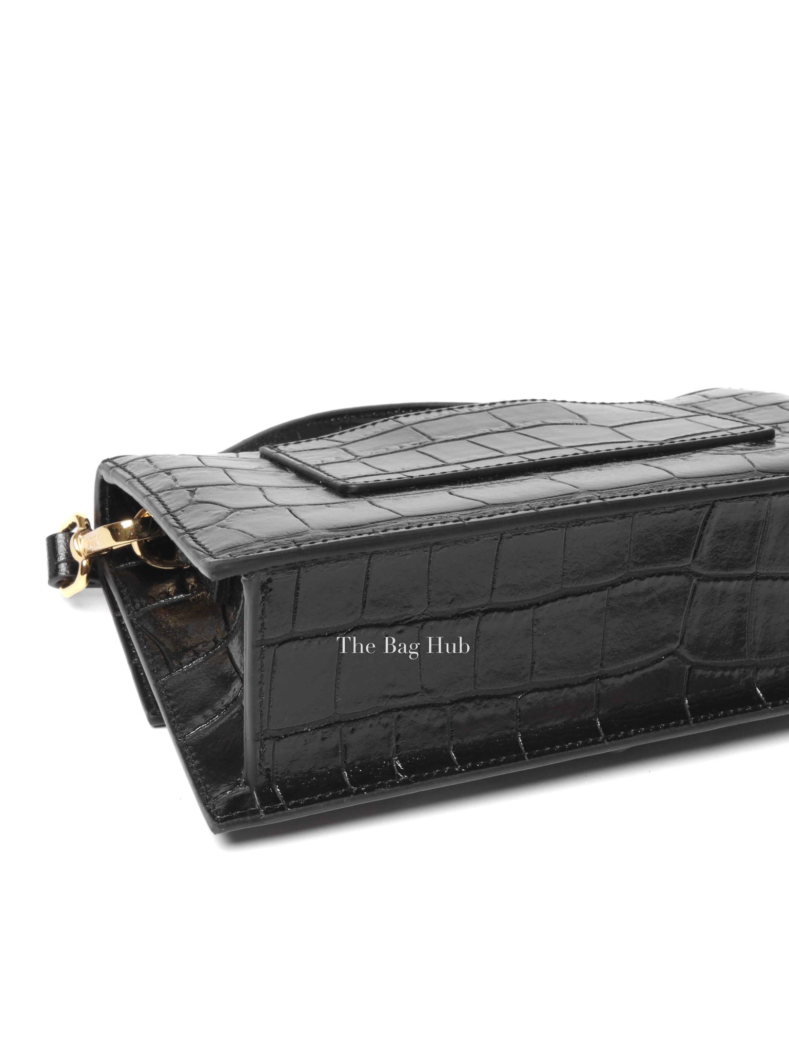 Jacquemus Black Crocodile Embossed Leather The Large Bambino Bag