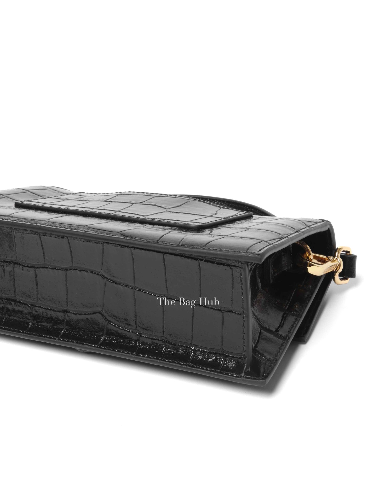 Jacquemus Black Crocodile Embossed Leather The Large Bambino Bag