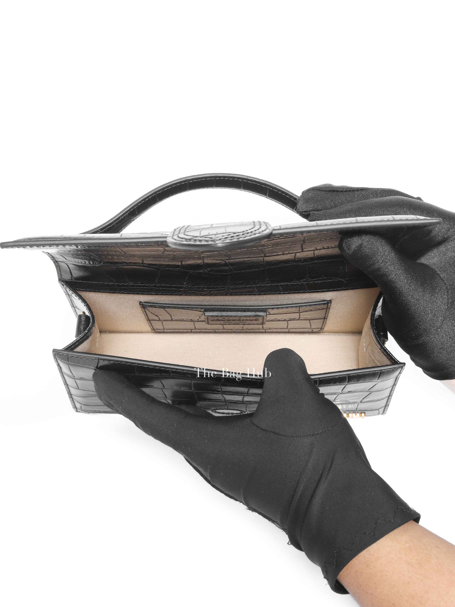 Jacquemus Black Crocodile Embossed Leather The Large Bambino Bag