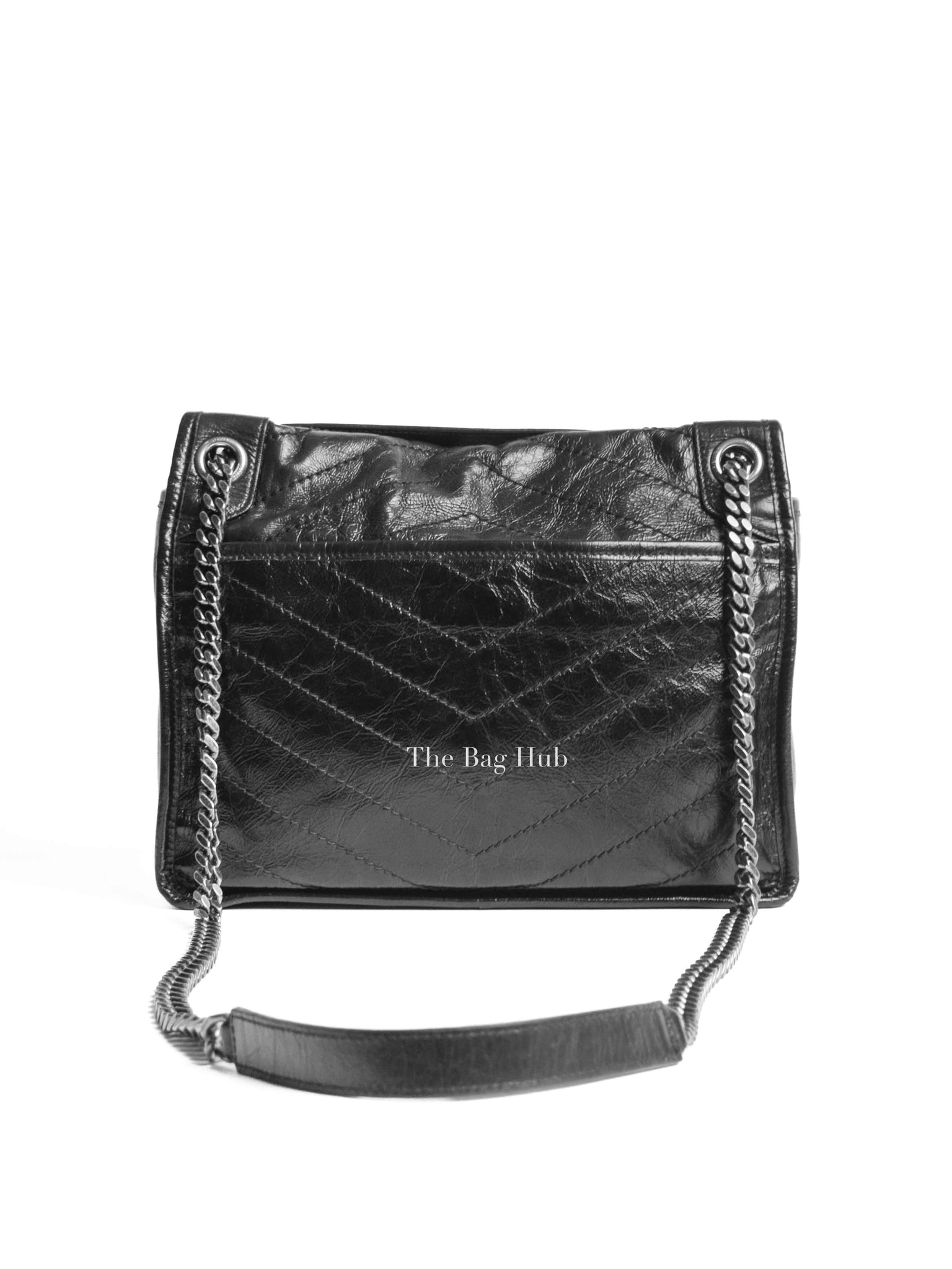 Saint Laurent Black Crinkled Matelasse Monogram Medium Niki Chain Bag