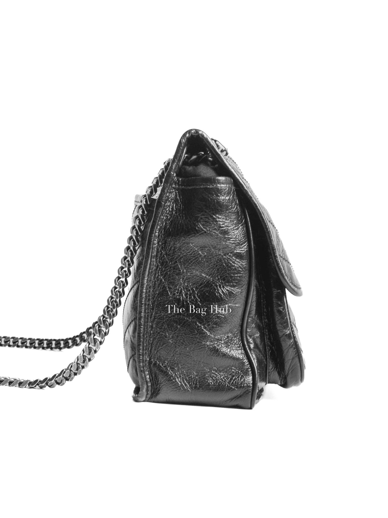 Saint Laurent Black Crinkled Matelasse Monogram Medium Niki Chain Bag