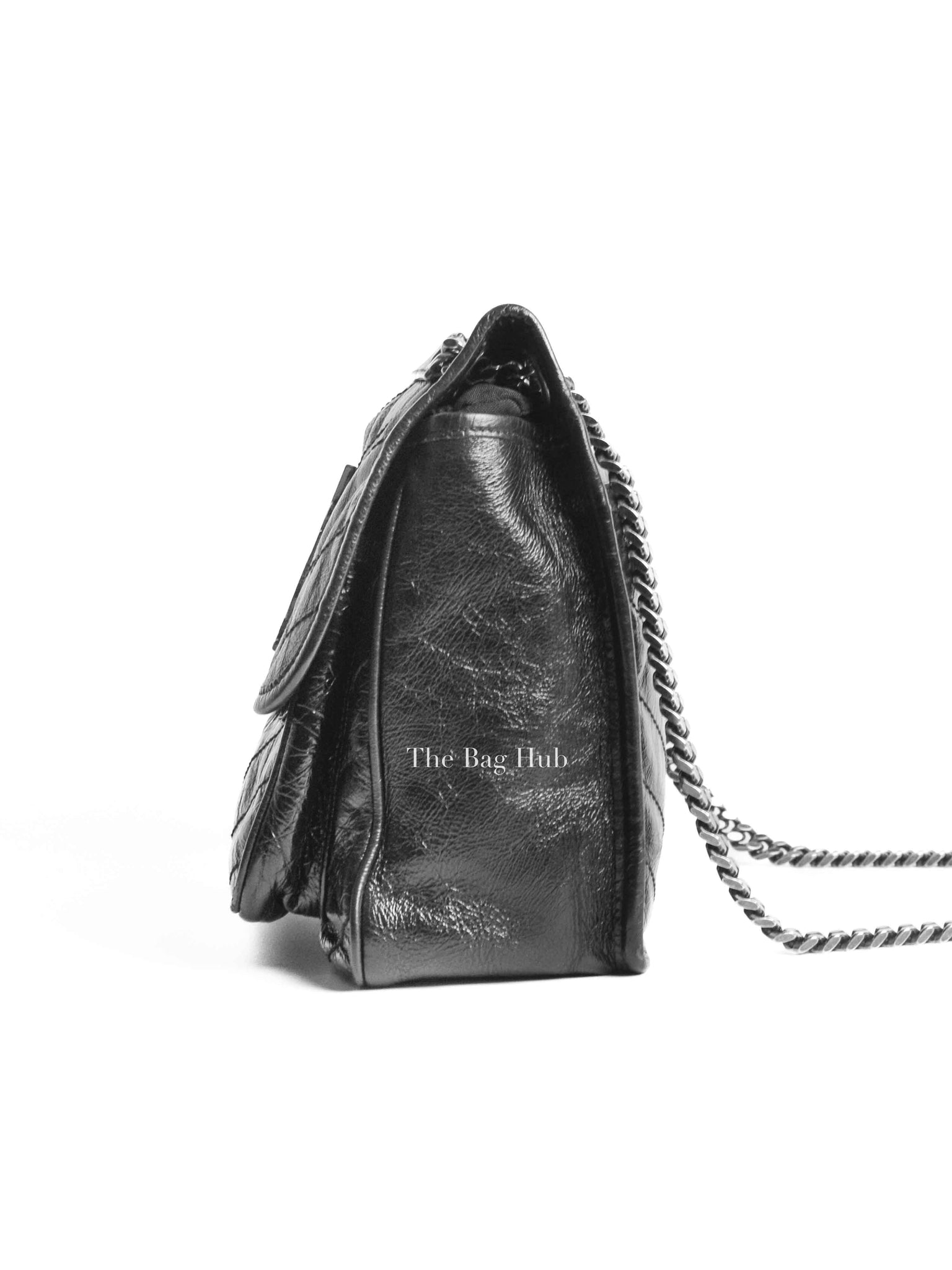Saint Laurent Black Crinkled Matelasse Monogram Medium Niki Chain Bag