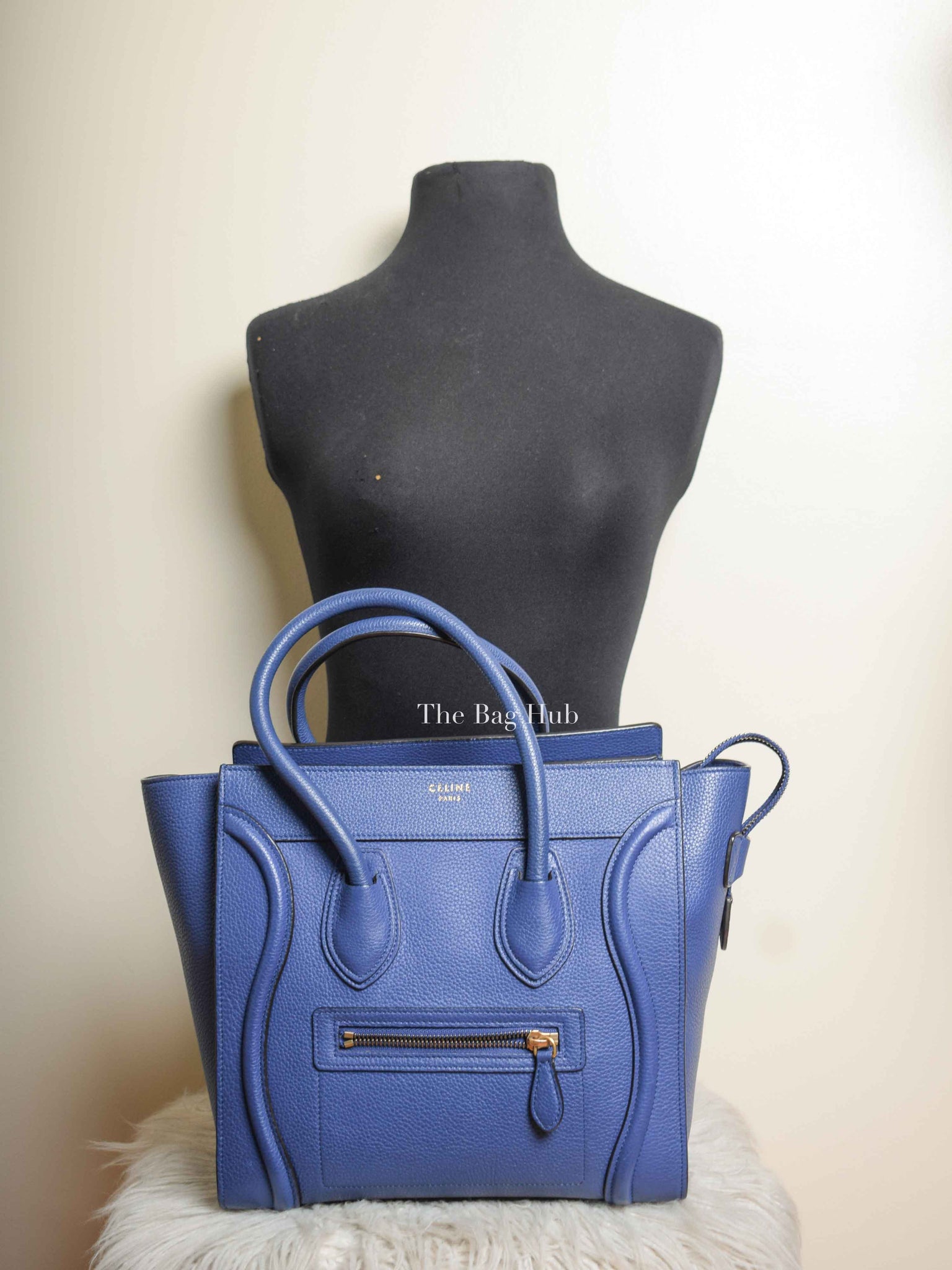 Celine Blue Leather Micro Luggage Tote Bag
