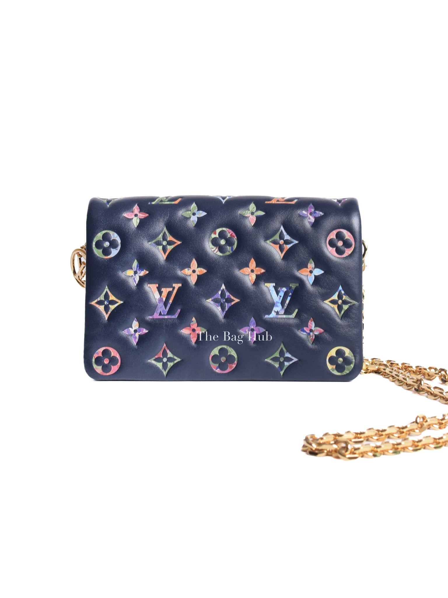 Louis Vuitton Navy Blue Lambskin Monogram Garden Pochette Coussin Mini Bag