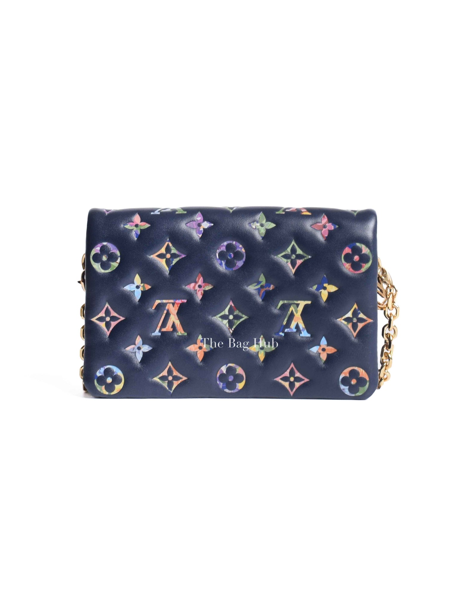Louis Vuitton Navy Blue Lambskin Monogram Garden Pochette Coussin Mini Bag