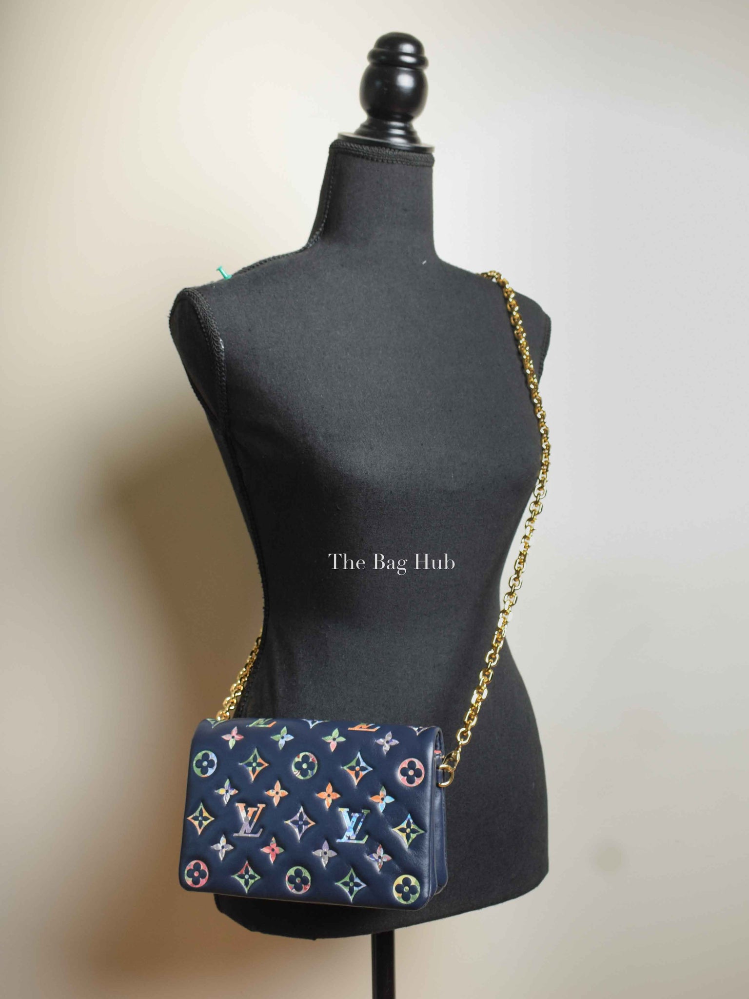 Louis Vuitton Navy Blue Lambskin Monogram Garden Pochette Coussin Mini Bag