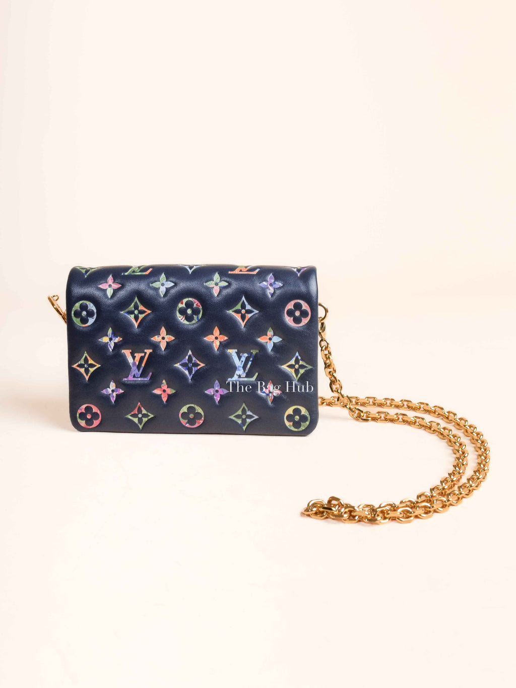 Louis Vuitton Navy Blue Lambskin Monogram Garden Pochette Coussin Mini Bag
