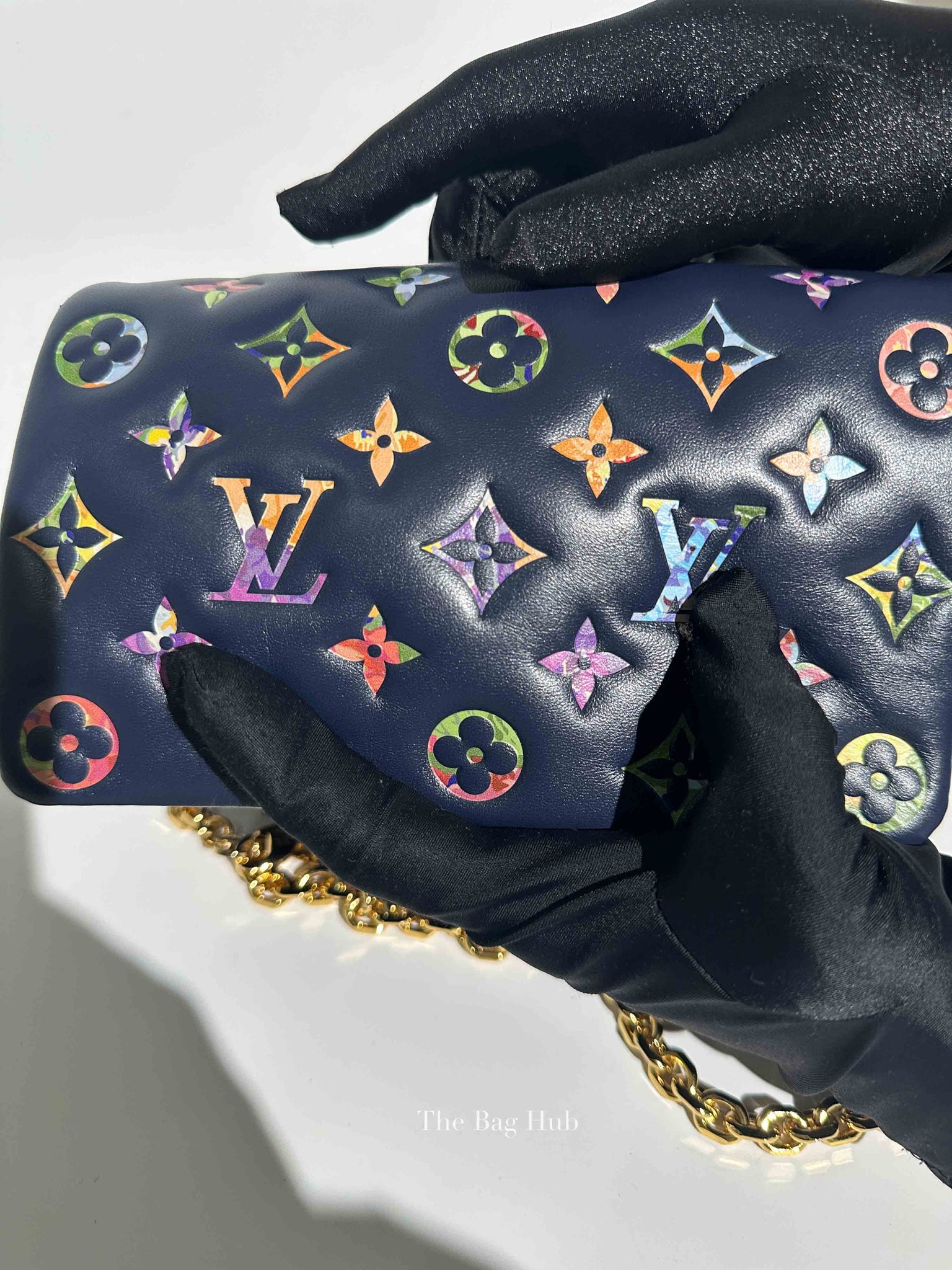 Louis Vuitton Navy Blue Lambskin Monogram Garden Pochette Coussin Mini Bag