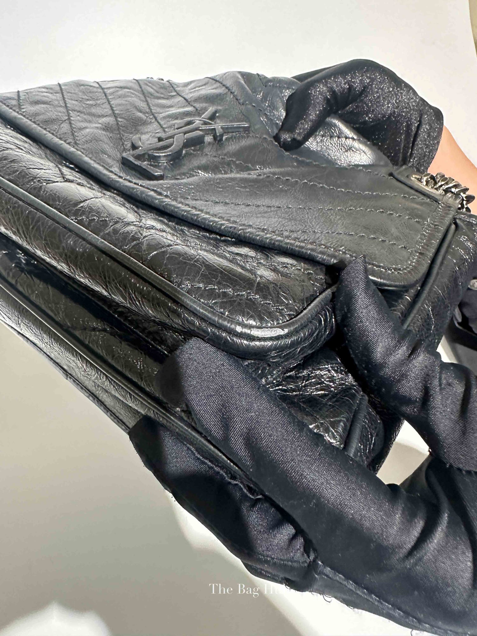 Saint Laurent Black Crinkled Matelasse Monogram Medium Niki Chain Bag