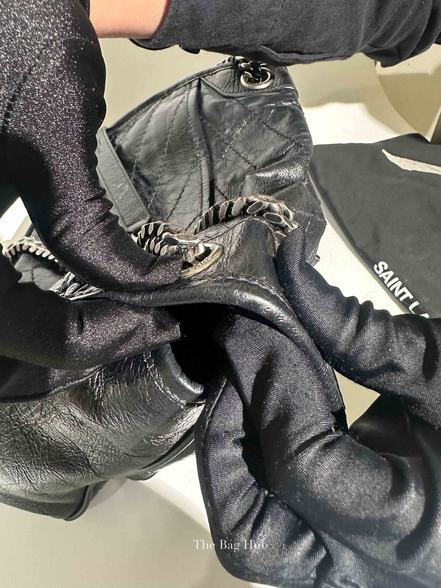 Saint Laurent Black Crinkled Matelasse Monogram Medium Niki Chain Bag