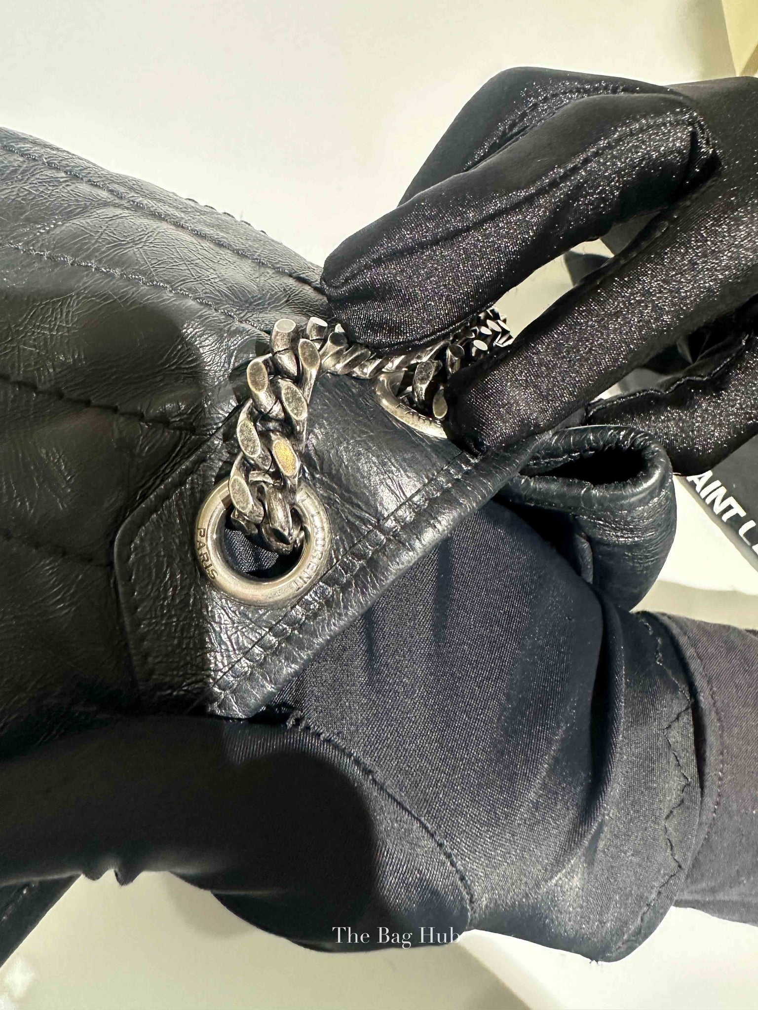 Saint Laurent Black Crinkled Matelasse Monogram Medium Niki Chain Bag