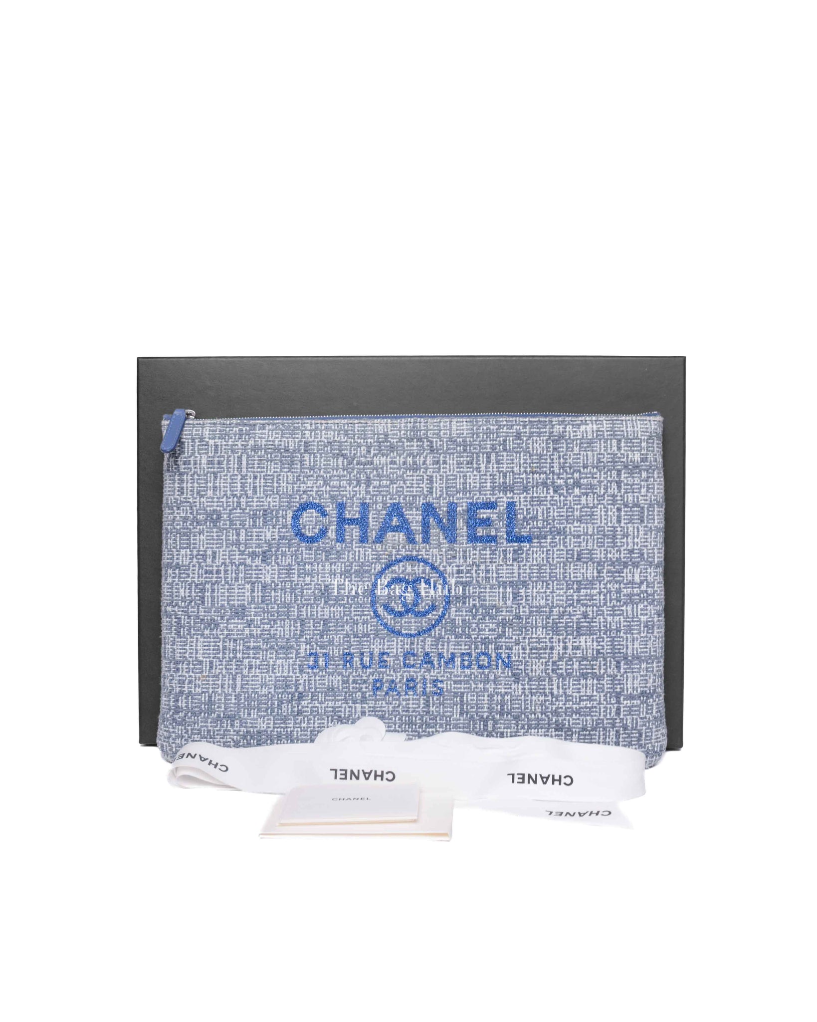 Chanel Blue Tweed Deauville Clutch Bag