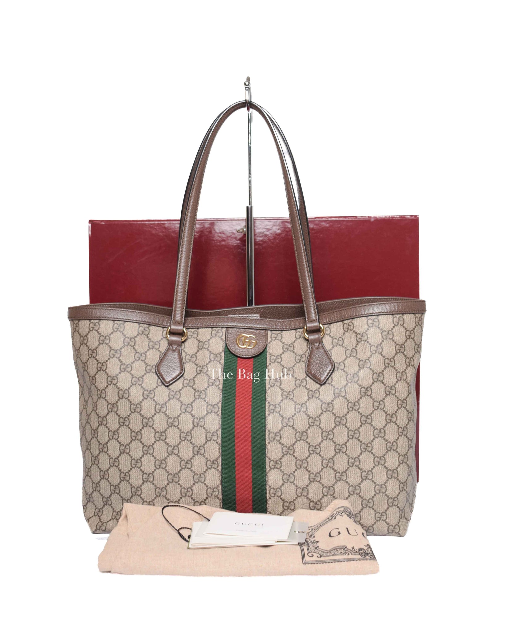 Gucci Beige/Ebony GG Canvas Web Ophidia Medium Tote Bag