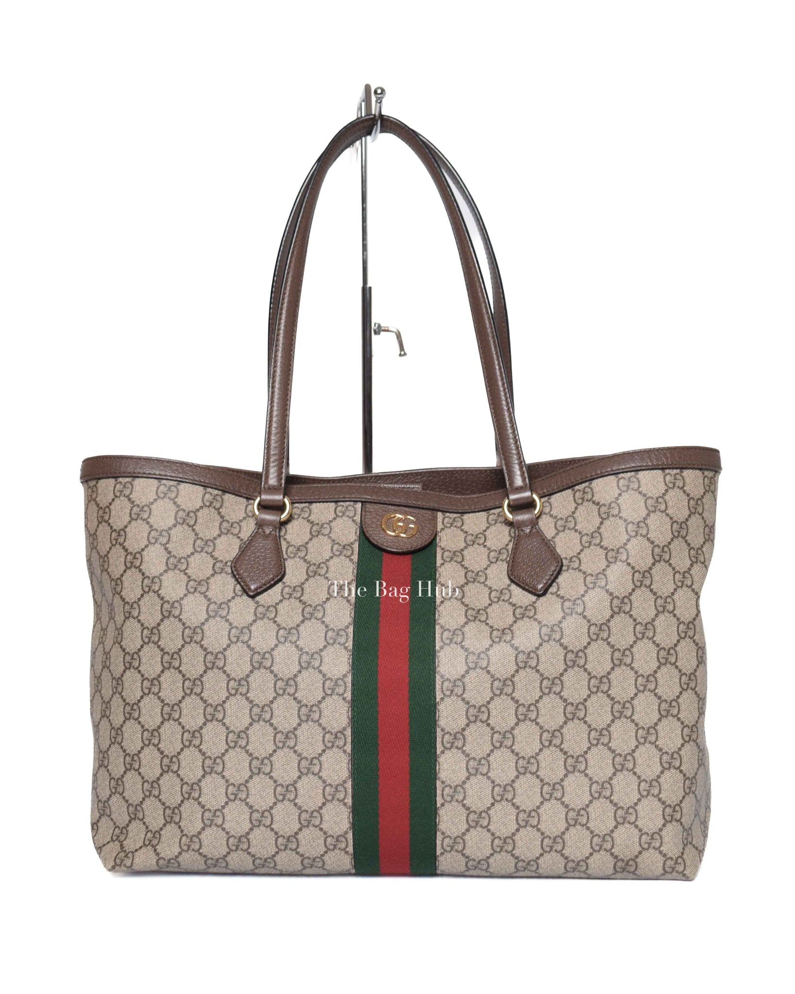 Gucci Beige/Ebony GG Canvas Web Ophidia Medium Tote Bag