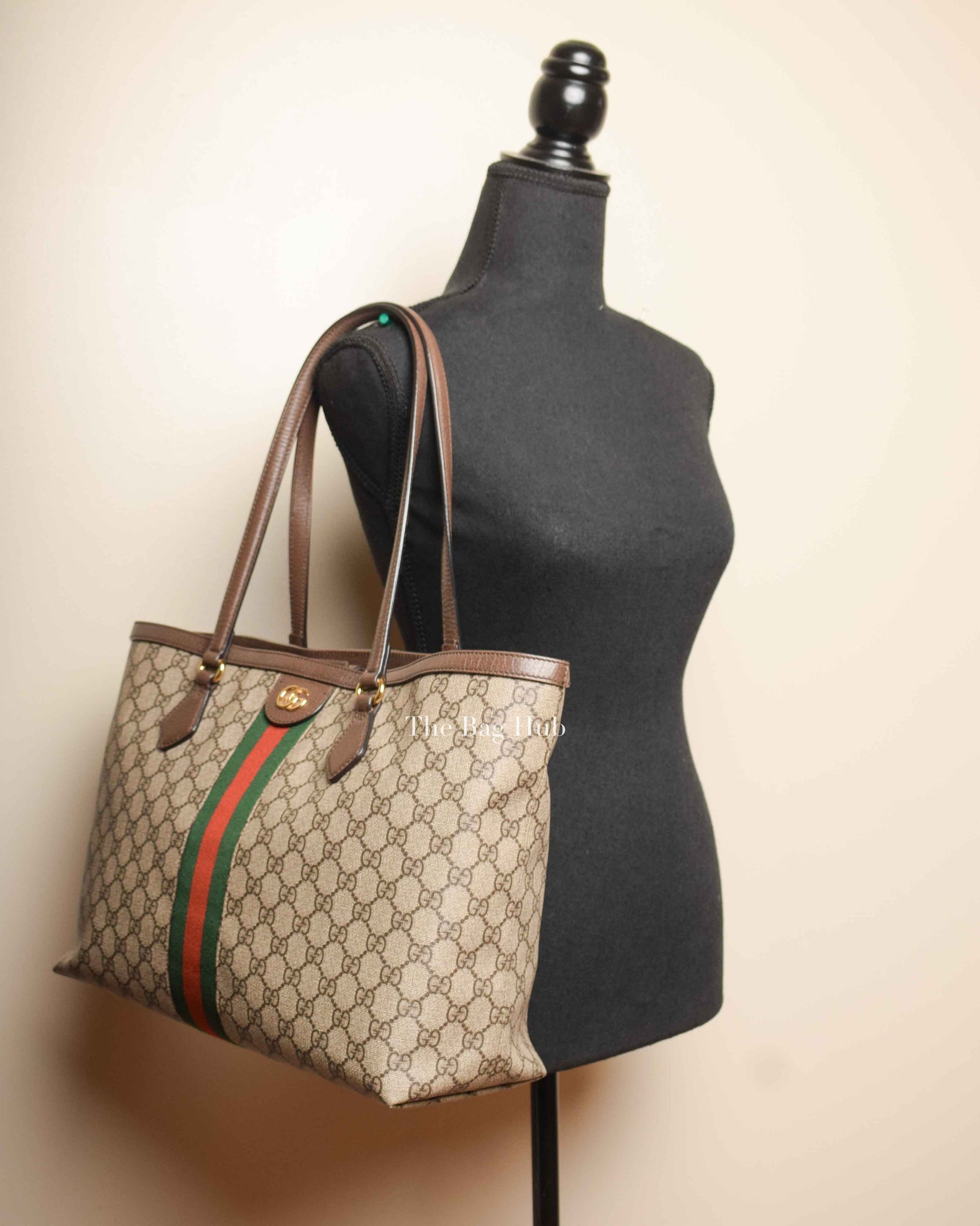 Gucci Beige/Ebony GG Canvas Web Ophidia Medium Tote Bag