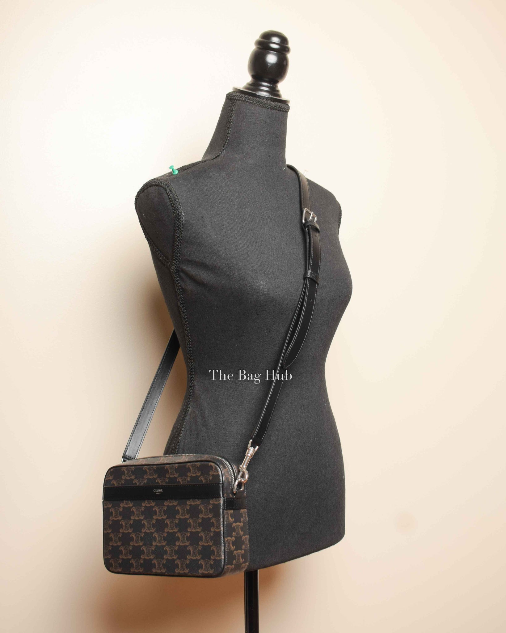 Celine Black Triomphe Canvas/Calfskin Small Messenger Bag