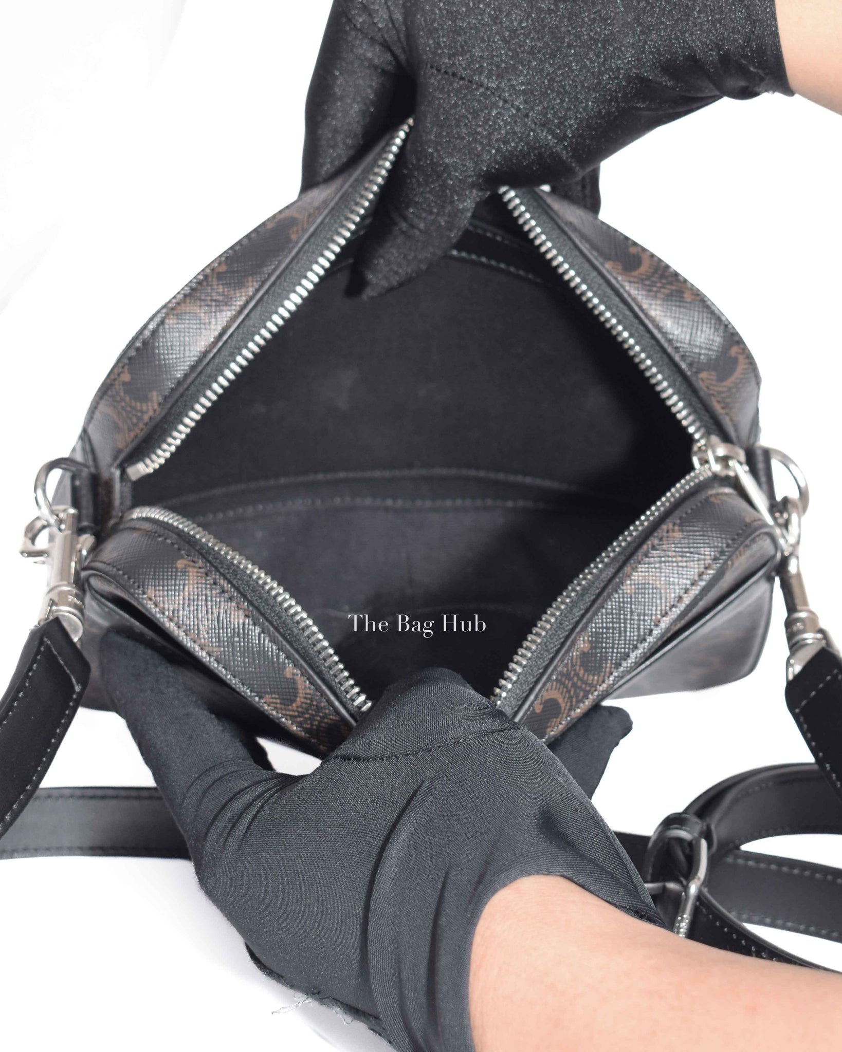 Celine Black Triomphe Canvas/Calfskin Small Messenger Bag