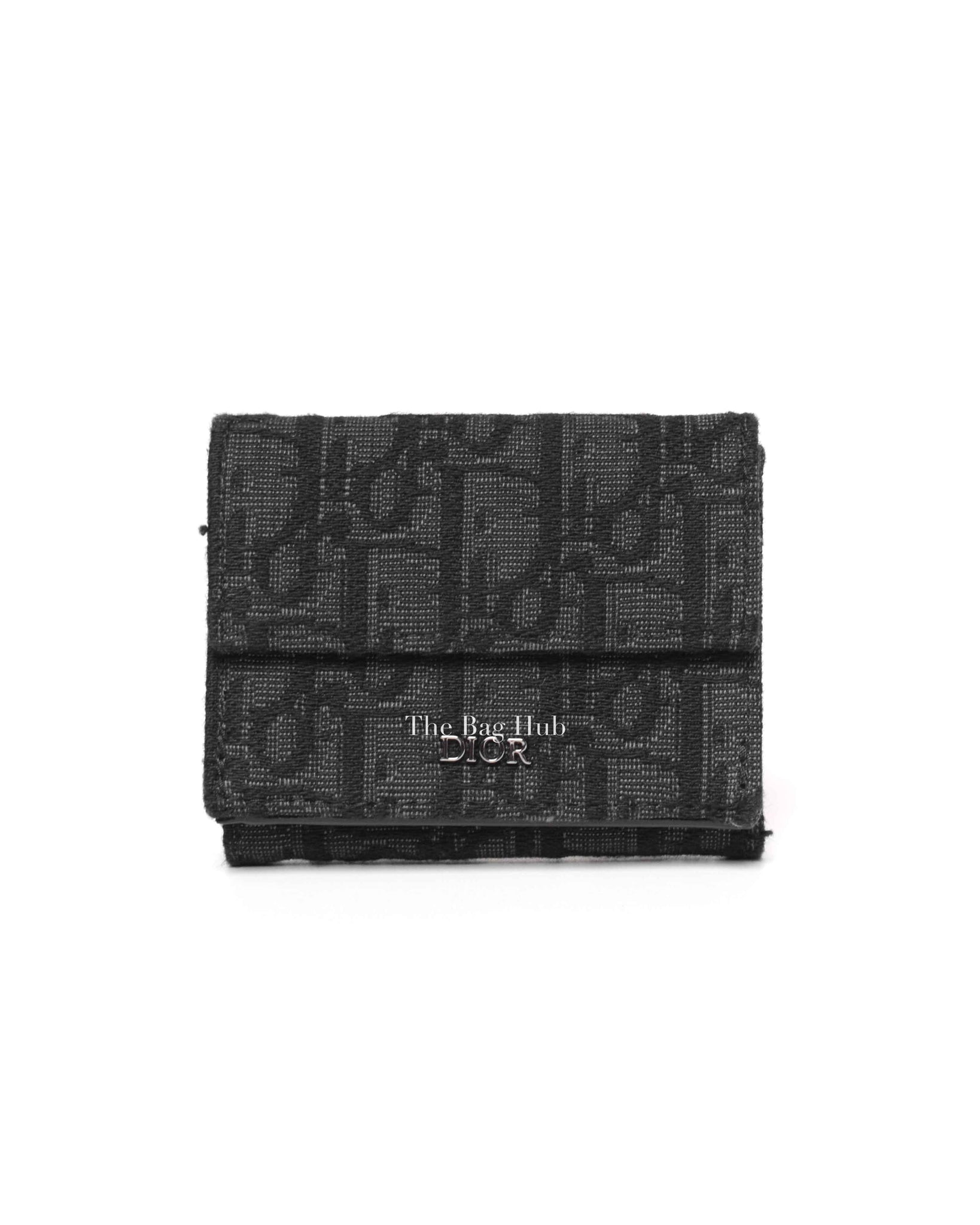 Dior Black Canvas Oblique Jacquard Trifold Wallet