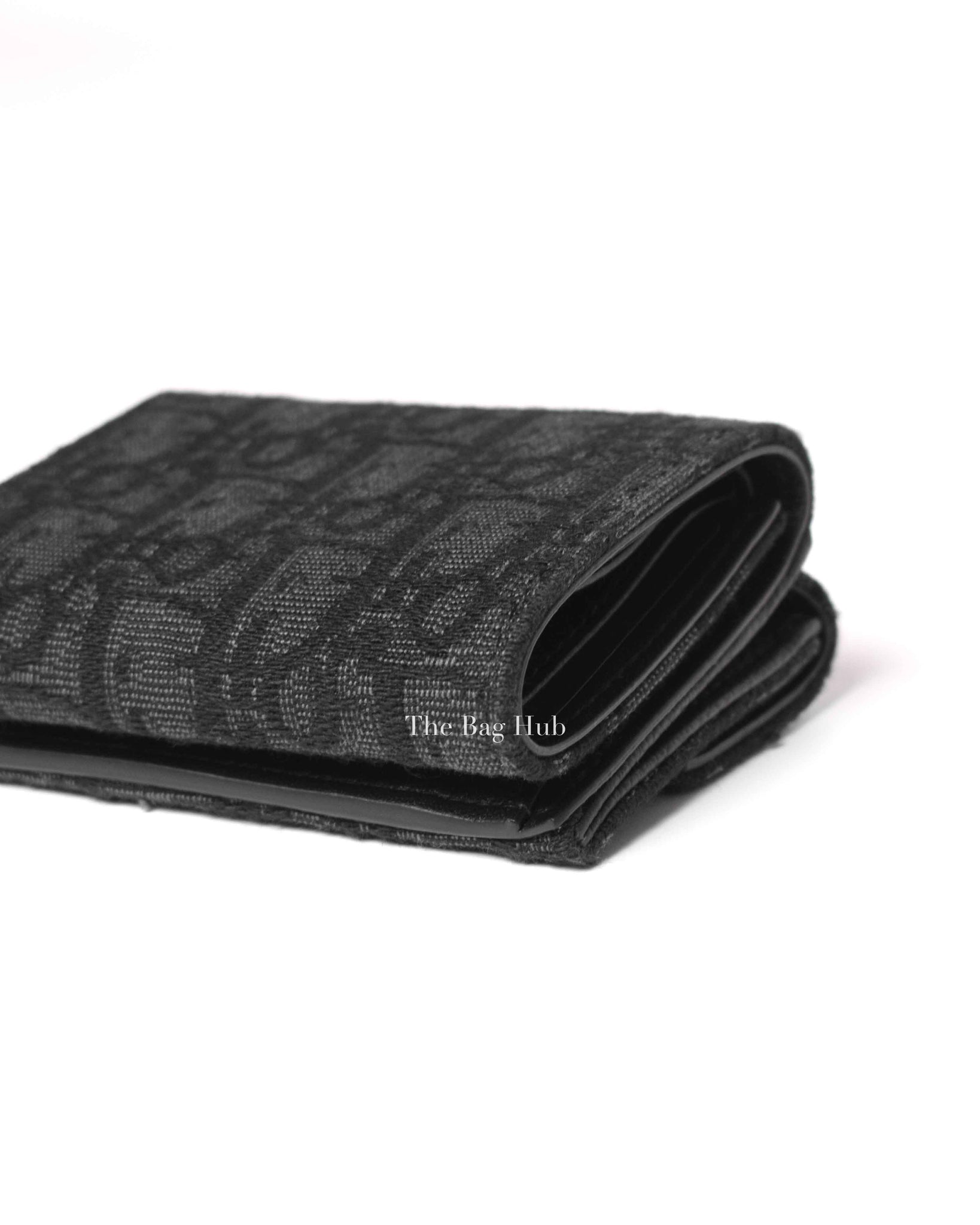 Dior Black Canvas Oblique Jacquard Trifold Wallet