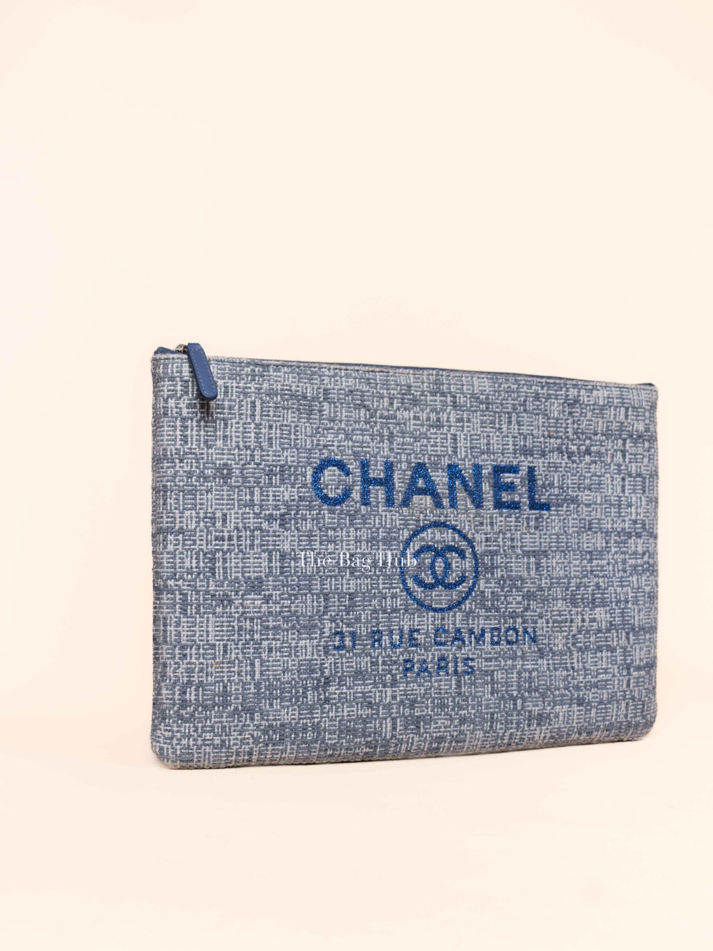Chanel Blue Tweed Deauville Clutch Bag