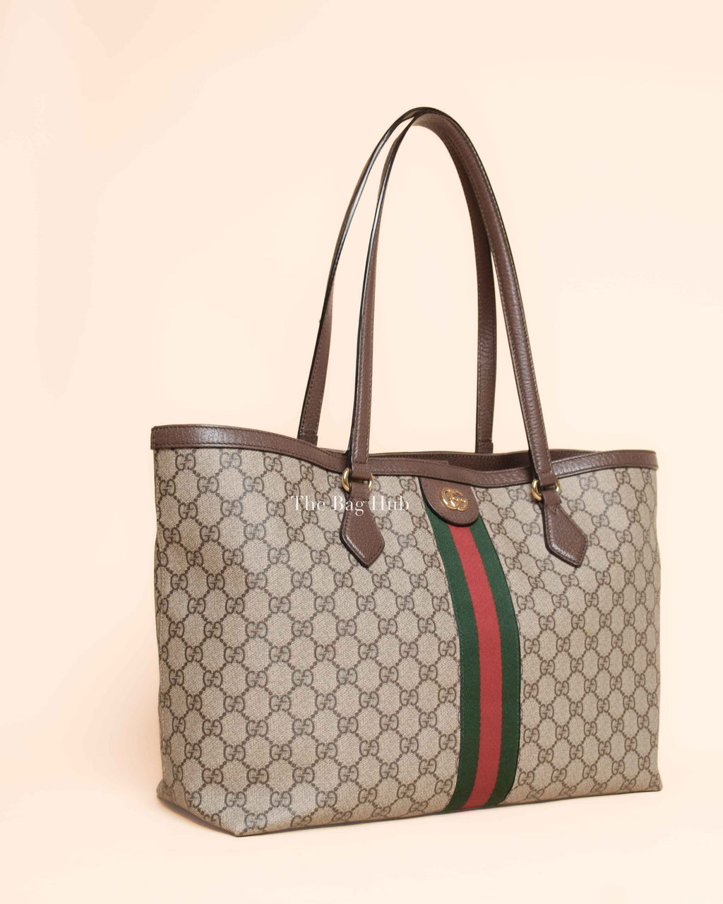 Gucci Beige/Ebony GG Canvas Web Ophidia Medium Tote Bag