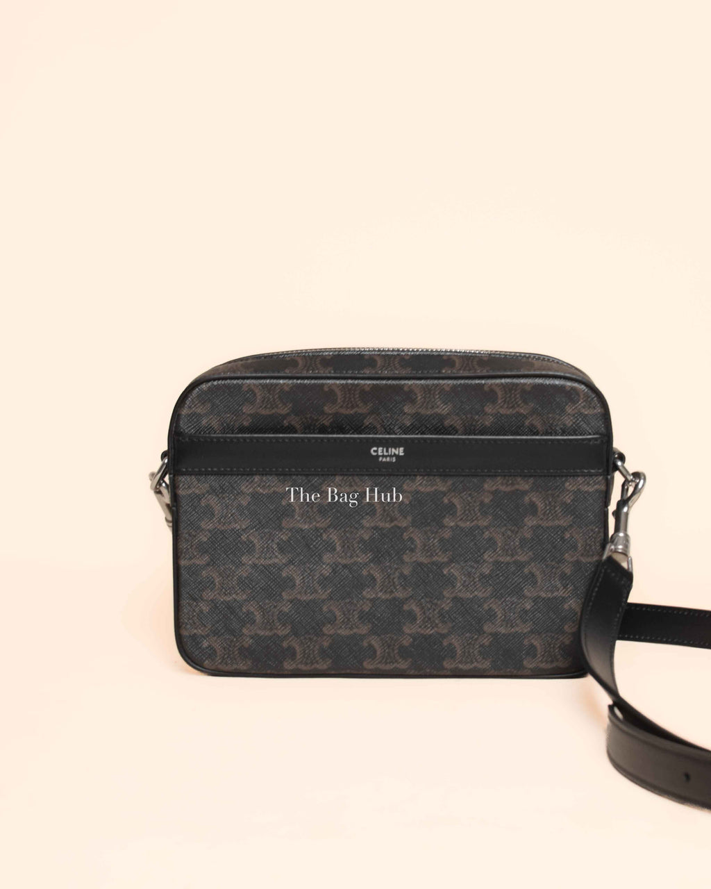 Celine Black Triomphe Canvas/Calfskin Small Messenger Bag