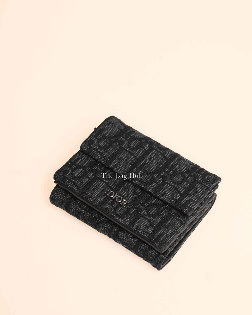 Dior Black Canvas Oblique Jacquard Trifold Wallet