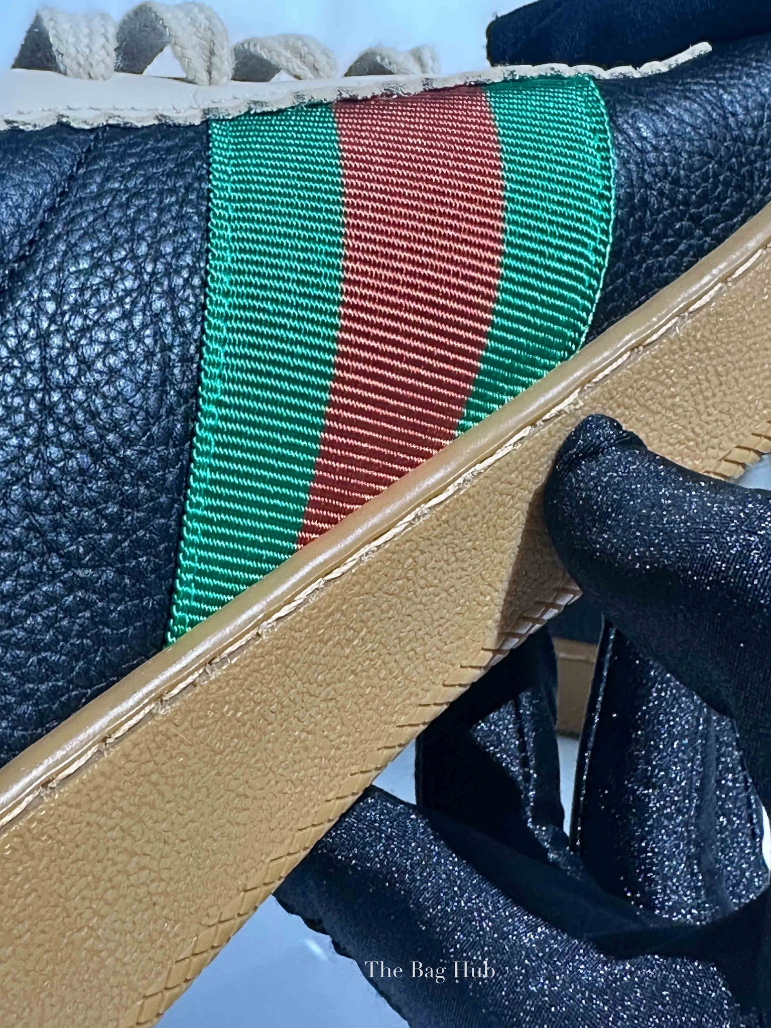 Gucci Black/Brown Leather/Suede Web Detail Sneakers Size 9