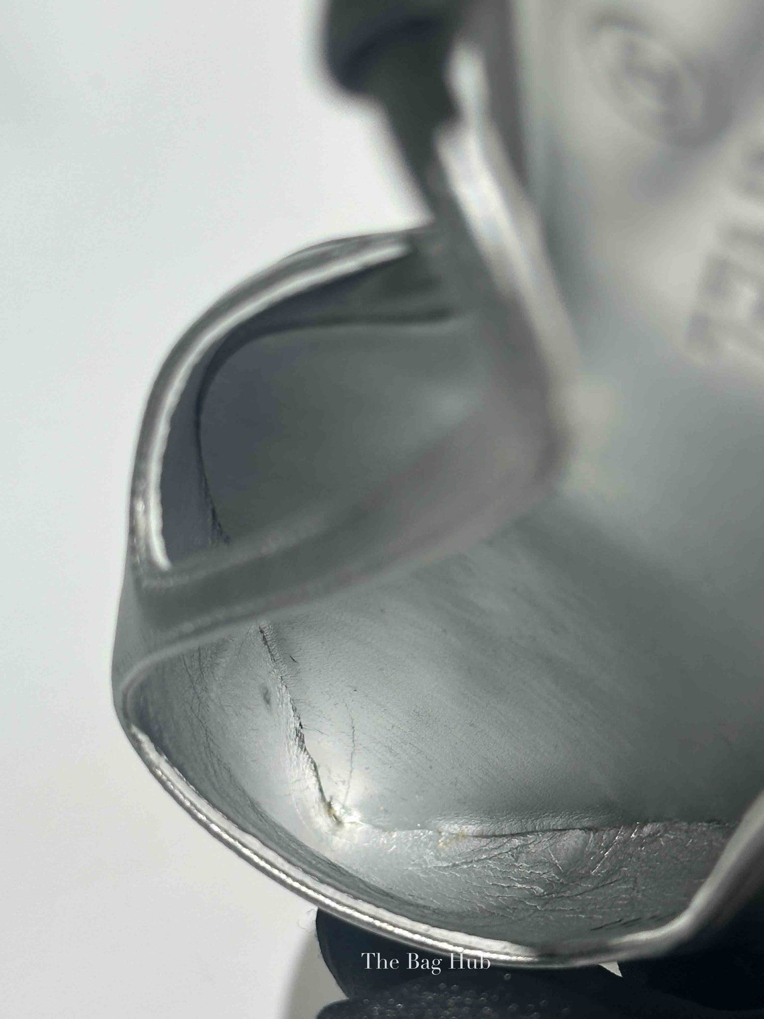 Chanel Black/Silver Metallic Lambskin Cap Toe CC Slingback Flats Size 37.5 C