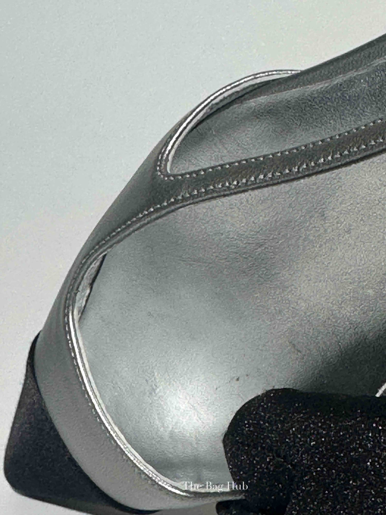 Chanel Black/Silver Metallic Lambskin Cap Toe CC Slingback Flats Size 37.5 C