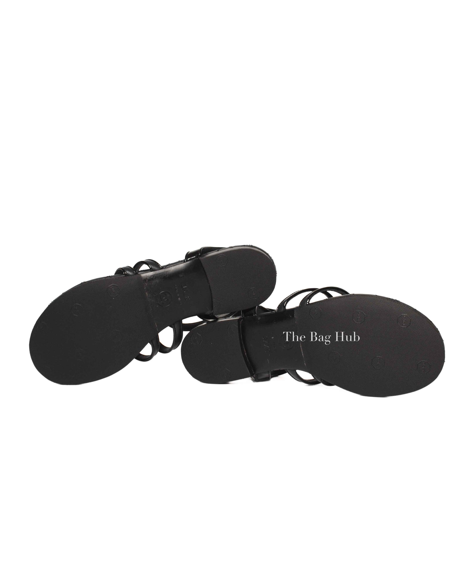 Chanel Navy Blue/Black Patent/Leather Faux Pearl Embellished Sandals Size 37.5