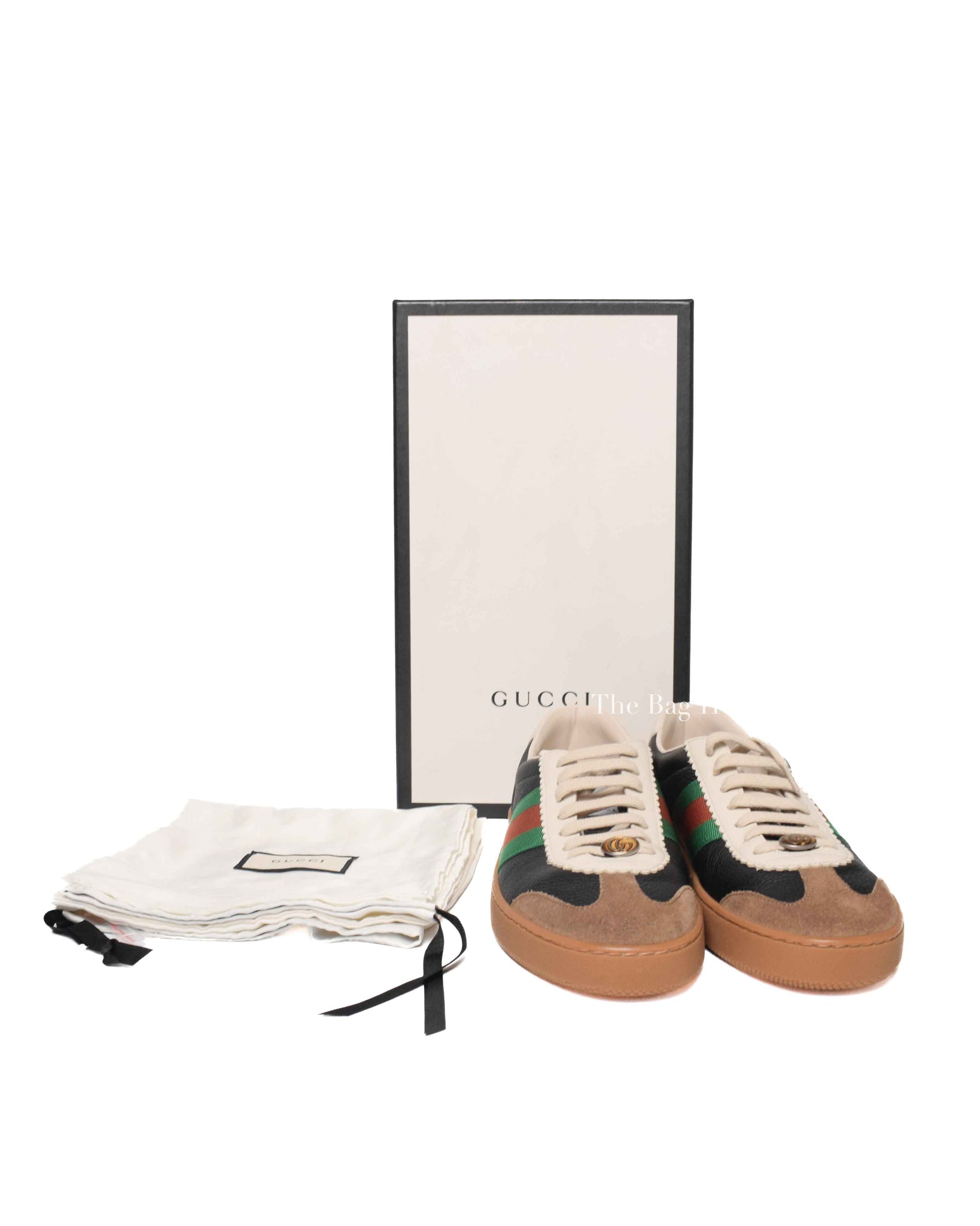 Gucci Black/Brown Leather/Suede Web Detail Sneakers Size 9