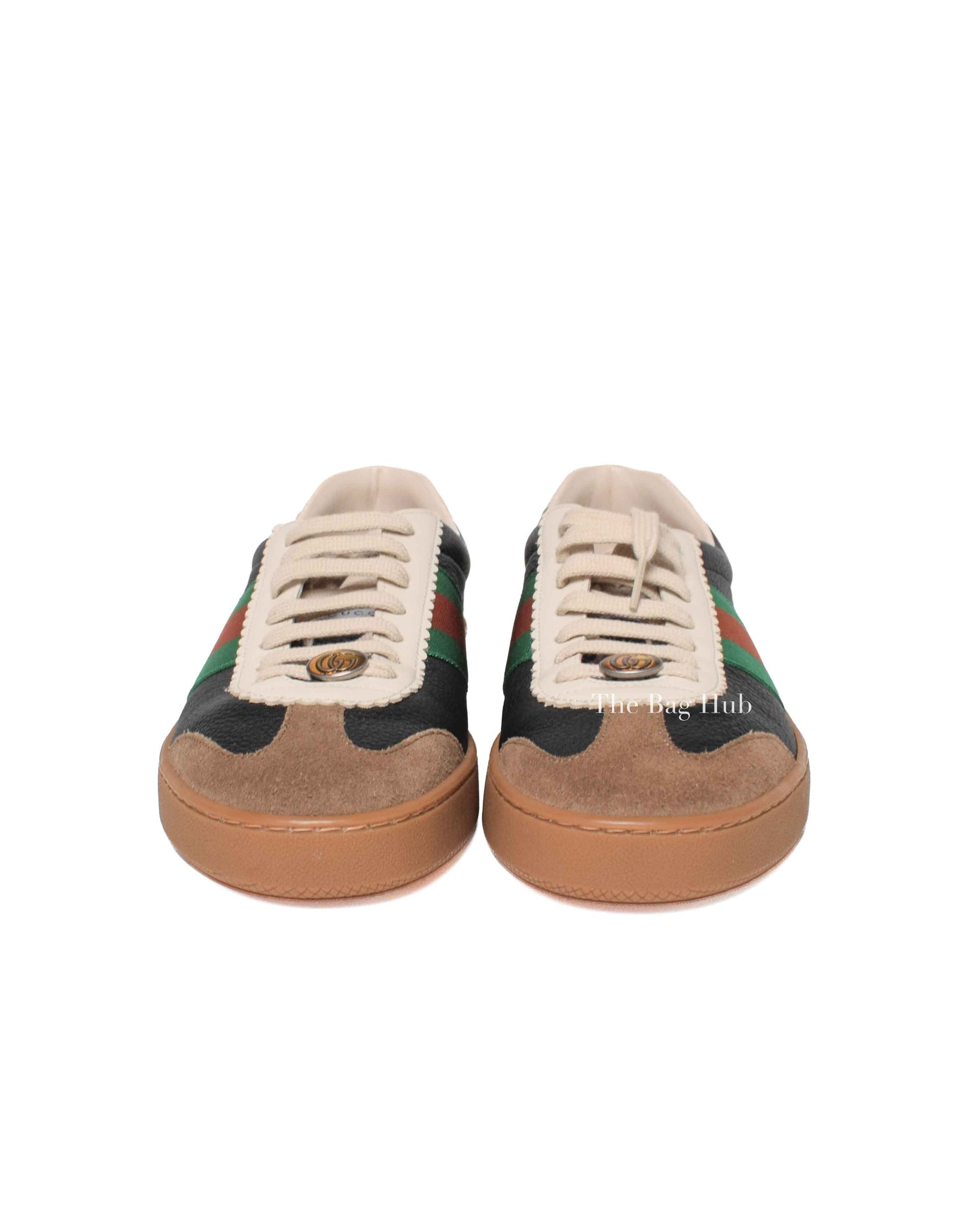 Gucci Black/Brown Leather/Suede Web Detail Sneakers Size 9