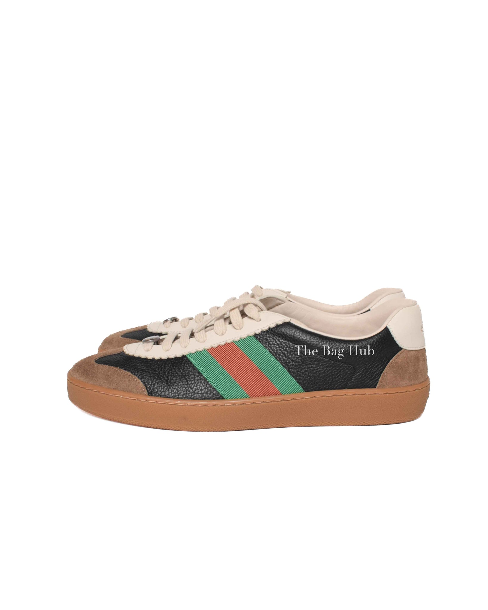 Gucci Black/Brown Leather/Suede Web Detail Sneakers Size 9