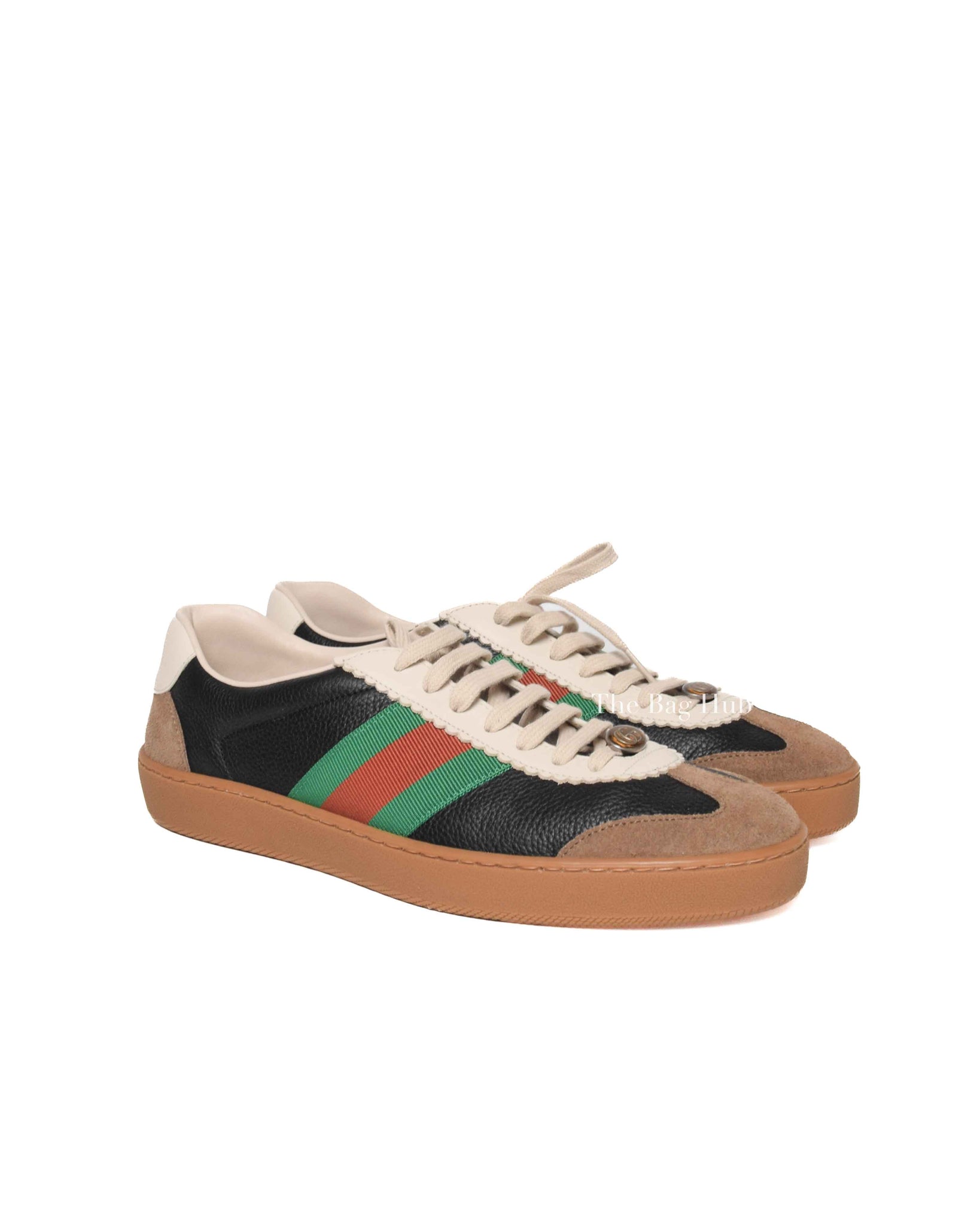 Gucci Black/Brown Leather/Suede Web Detail Sneakers Size 9