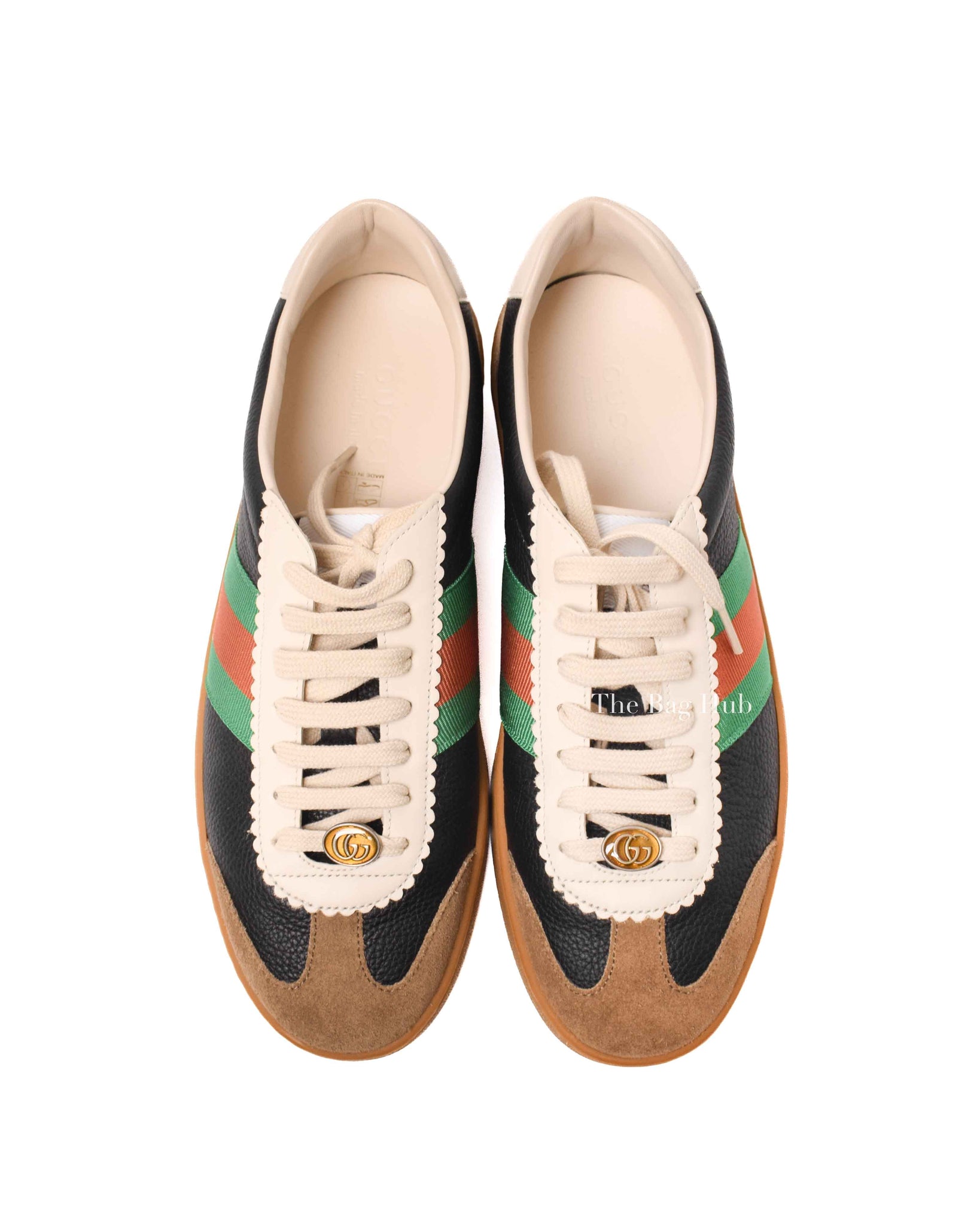 Gucci Black/Brown Leather/Suede Web Detail Sneakers Size 9