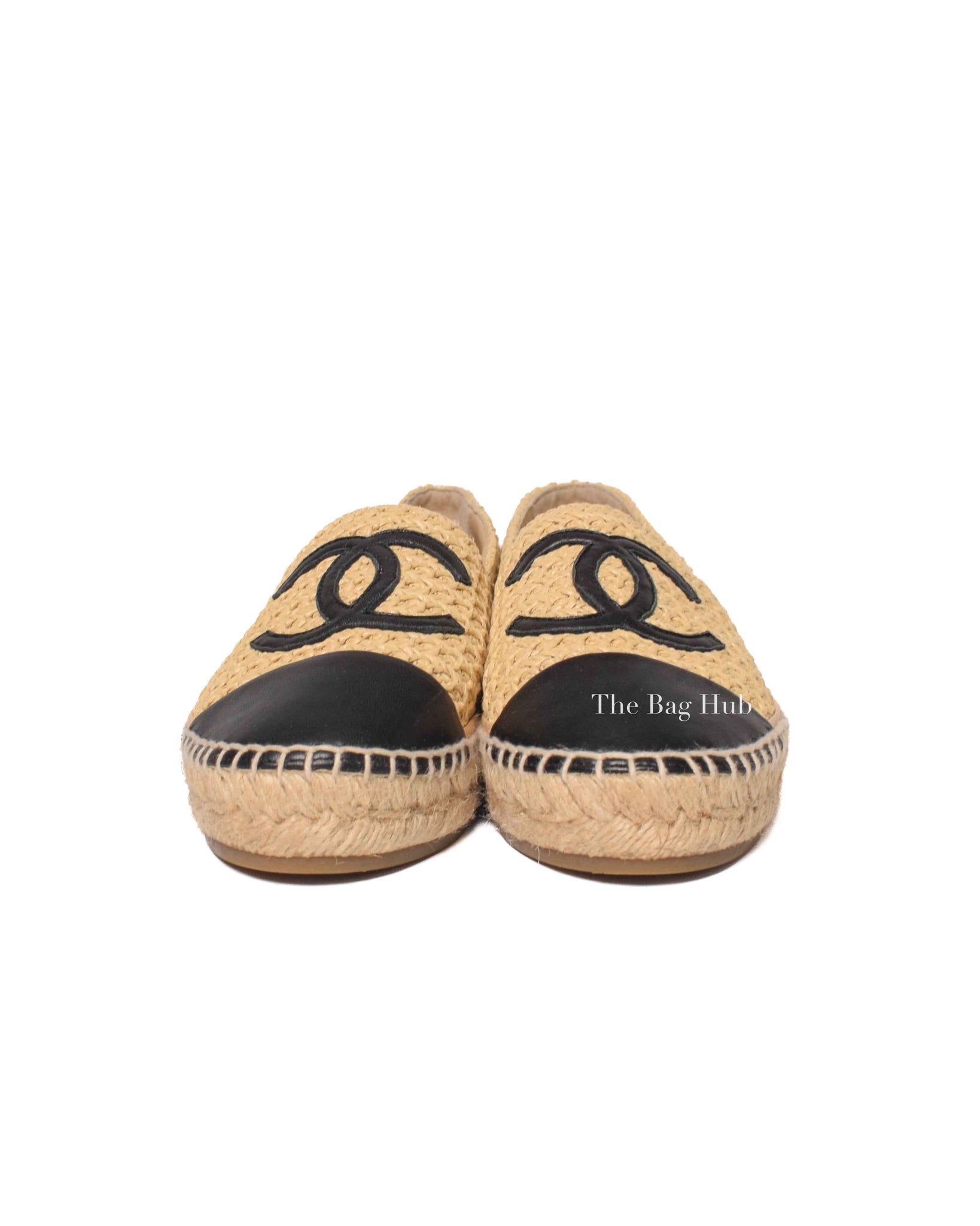 Chanel Beige/Black Raffia CC Espadrilles Size 38