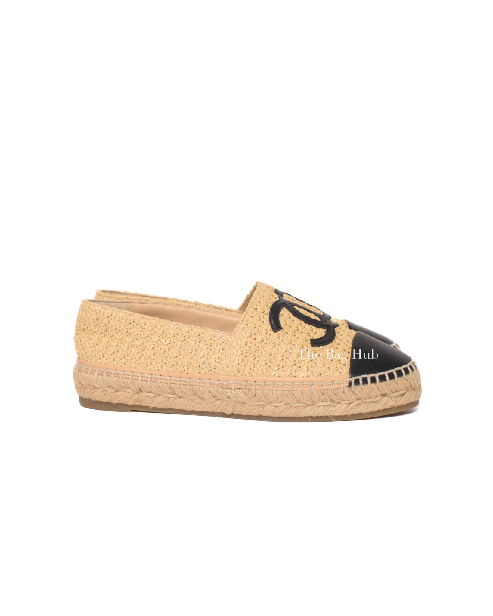 Chanel Beige/Black Raffia CC Espadrilles Size 38